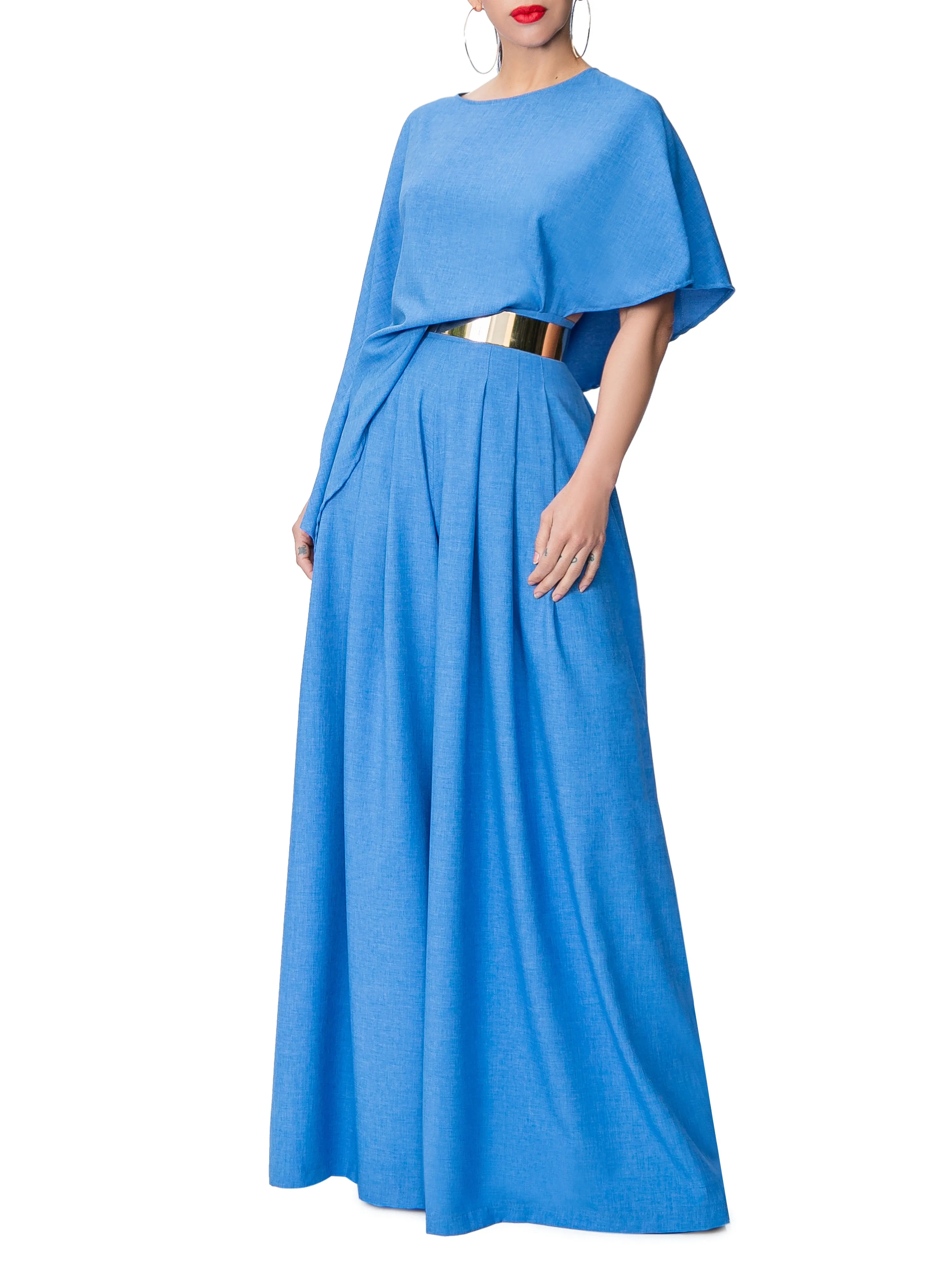 "Chaka" Blue Pleated High Waist Pants