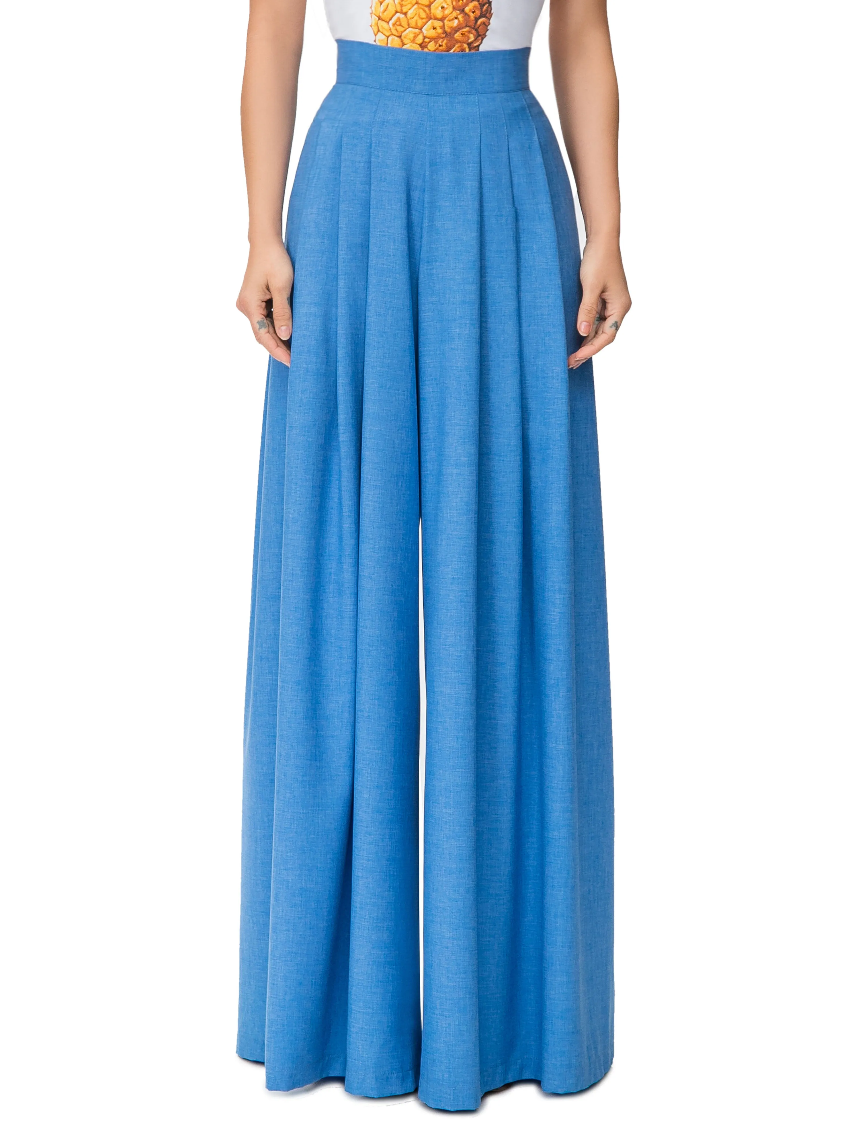 "Chaka" Blue Pleated High Waist Pants