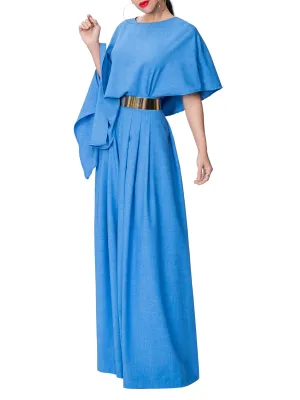 "Chaka" Blue Pleated High Waist Pants