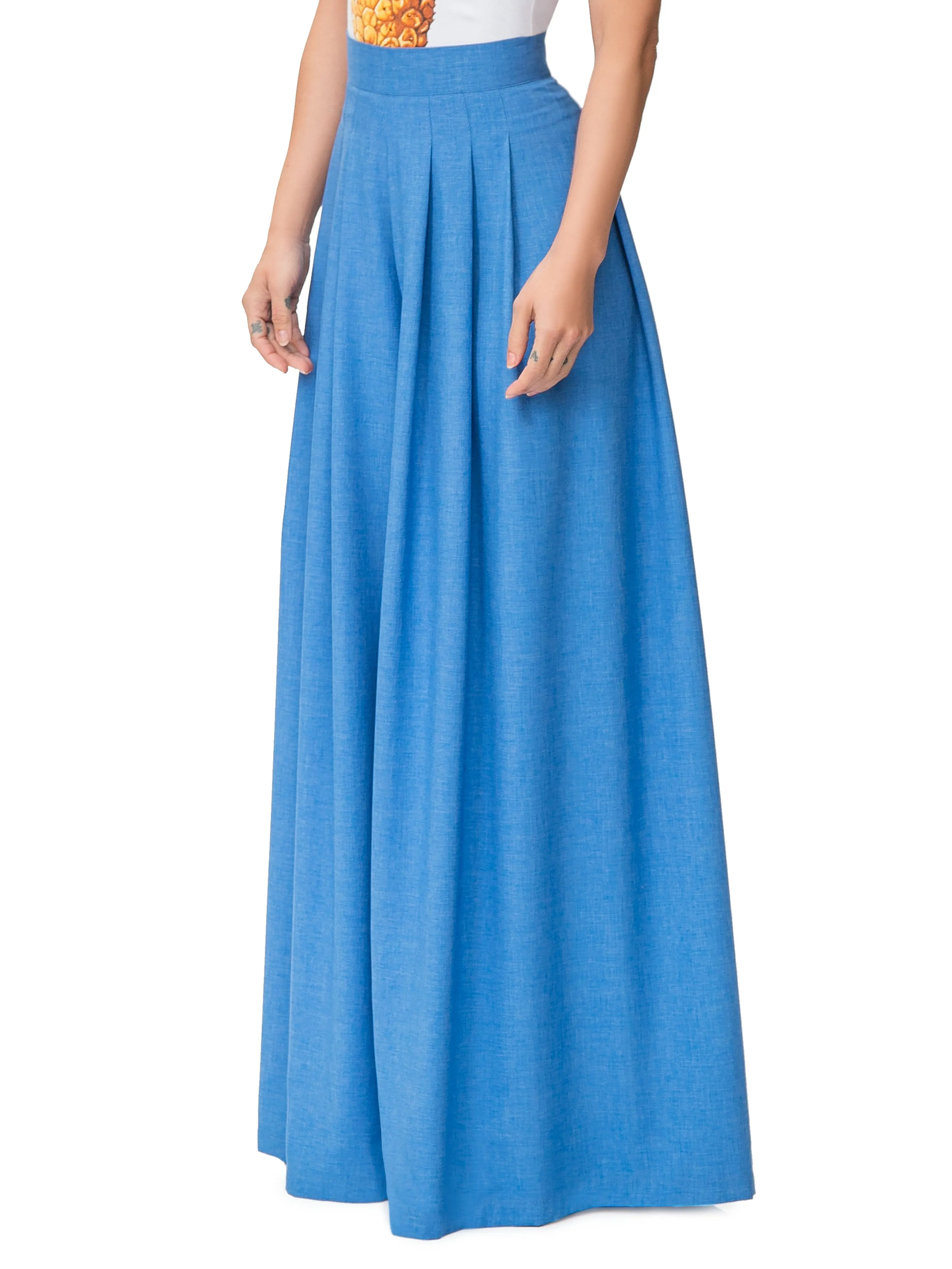 "Chaka" Blue Pleated High Waist Pants