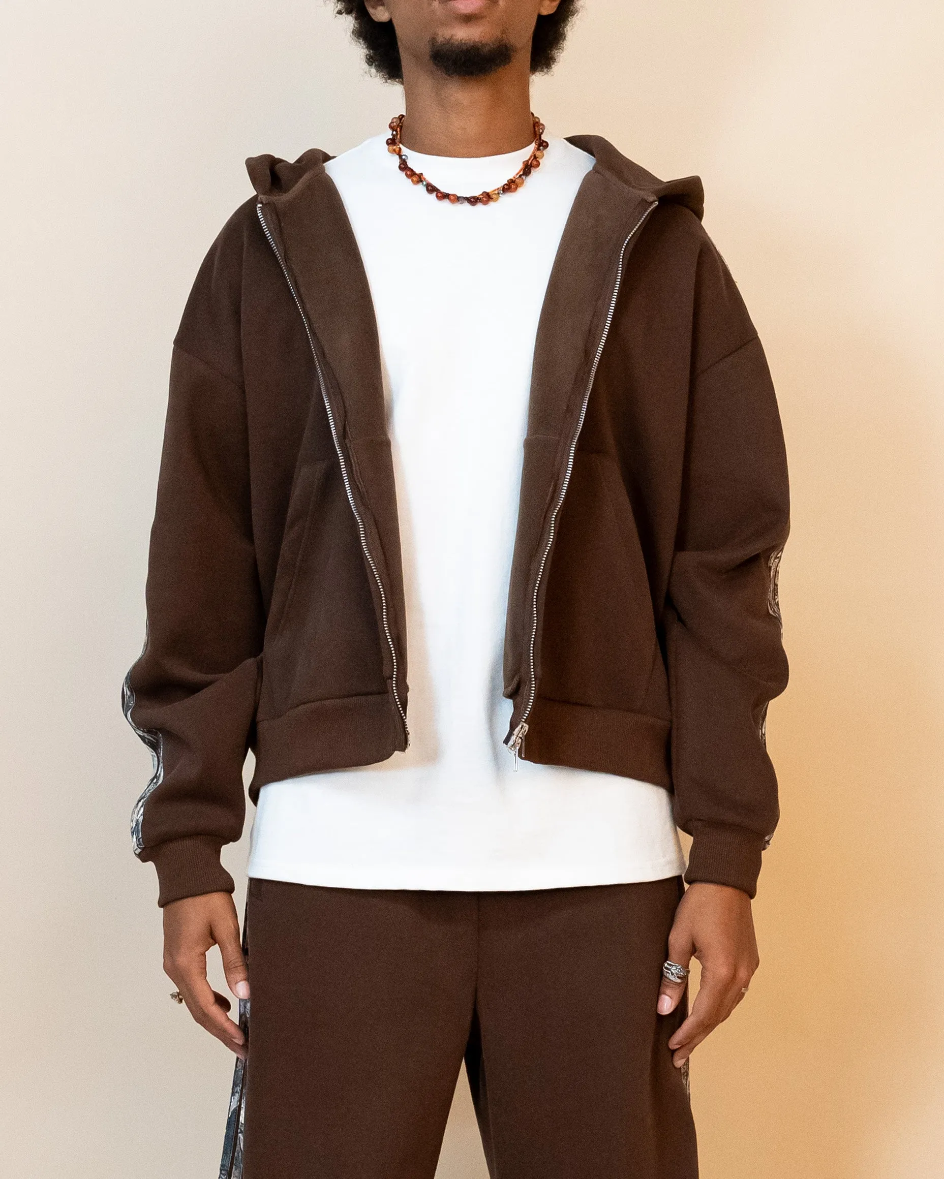 REAL CAMO STRIPED ZIP UP HOODIE - BROWN