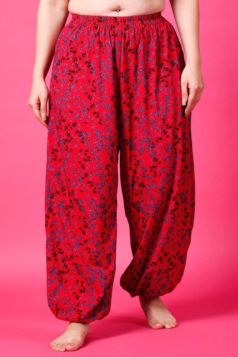 Red Leaves Printed Harem Pants