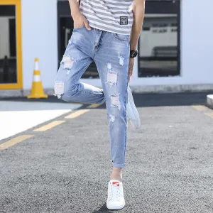 Ripped Denim Pants Slim Look Fit Summer Trendy All-Matching Pants