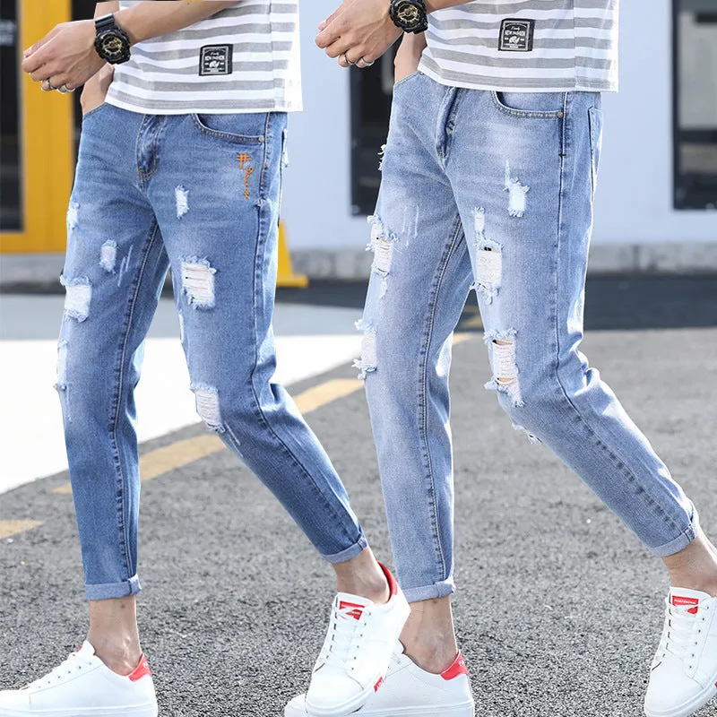 Ripped Denim Pants Slim Look Fit Summer Trendy All-Matching Pants