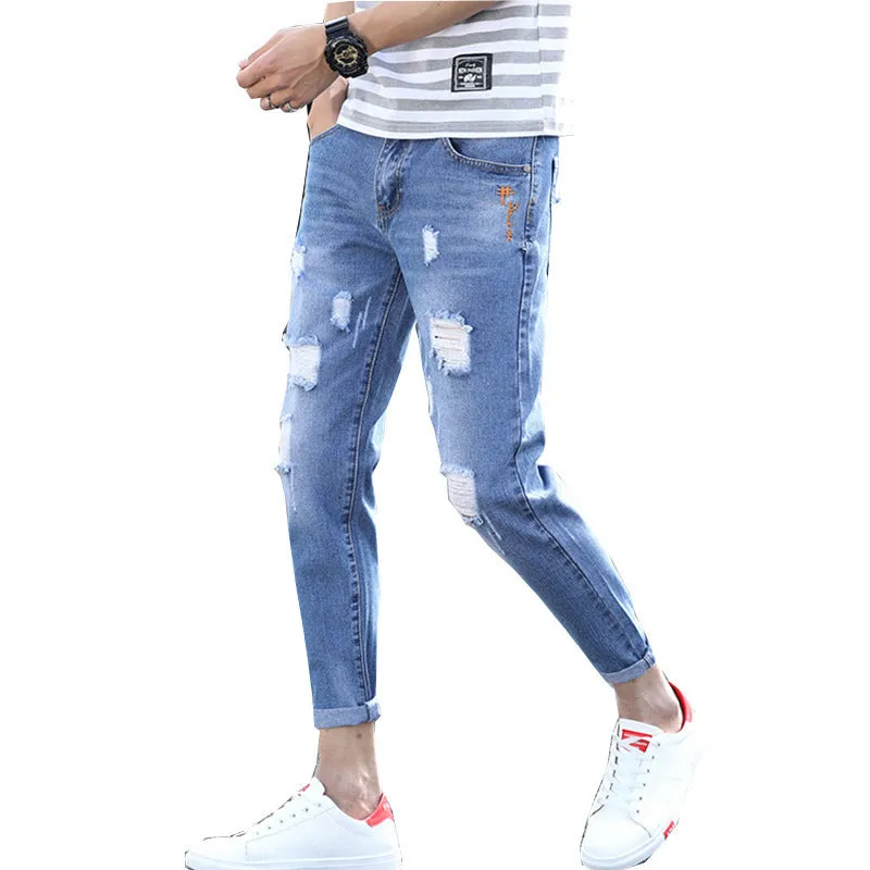 Ripped Denim Pants Slim Look Fit Summer Trendy All-Matching Pants