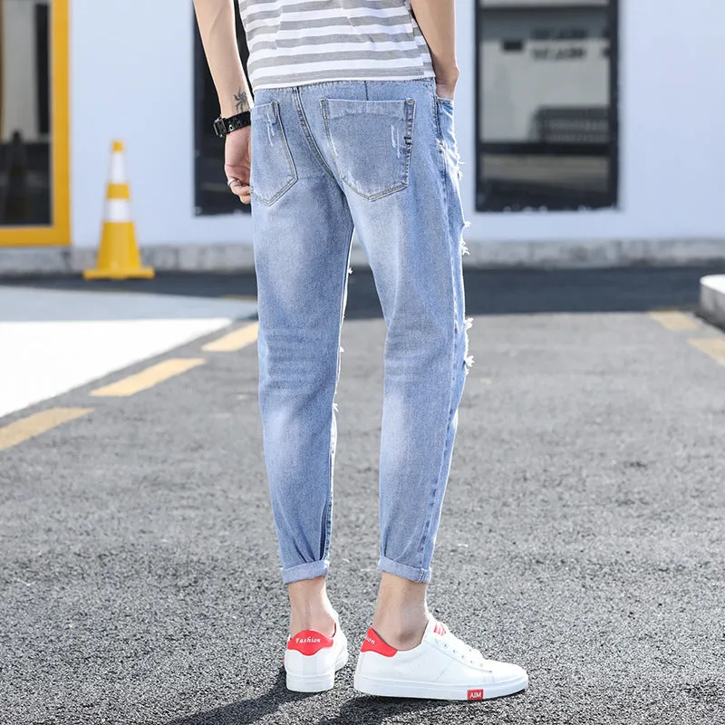 Ripped Denim Pants Slim Look Fit Summer Trendy All-Matching Pants