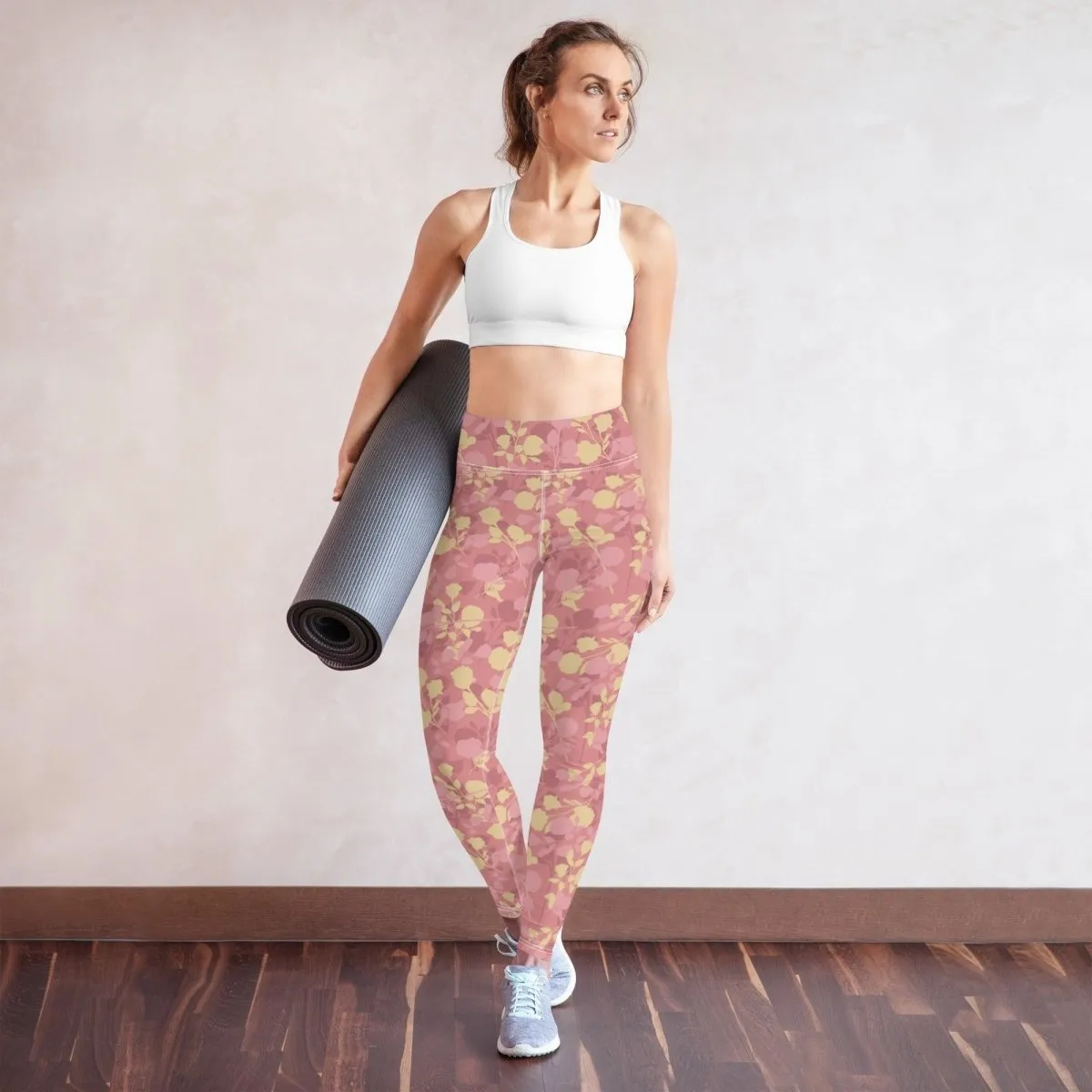 Rosy Floral Women's High-Waisted Yoga Pants