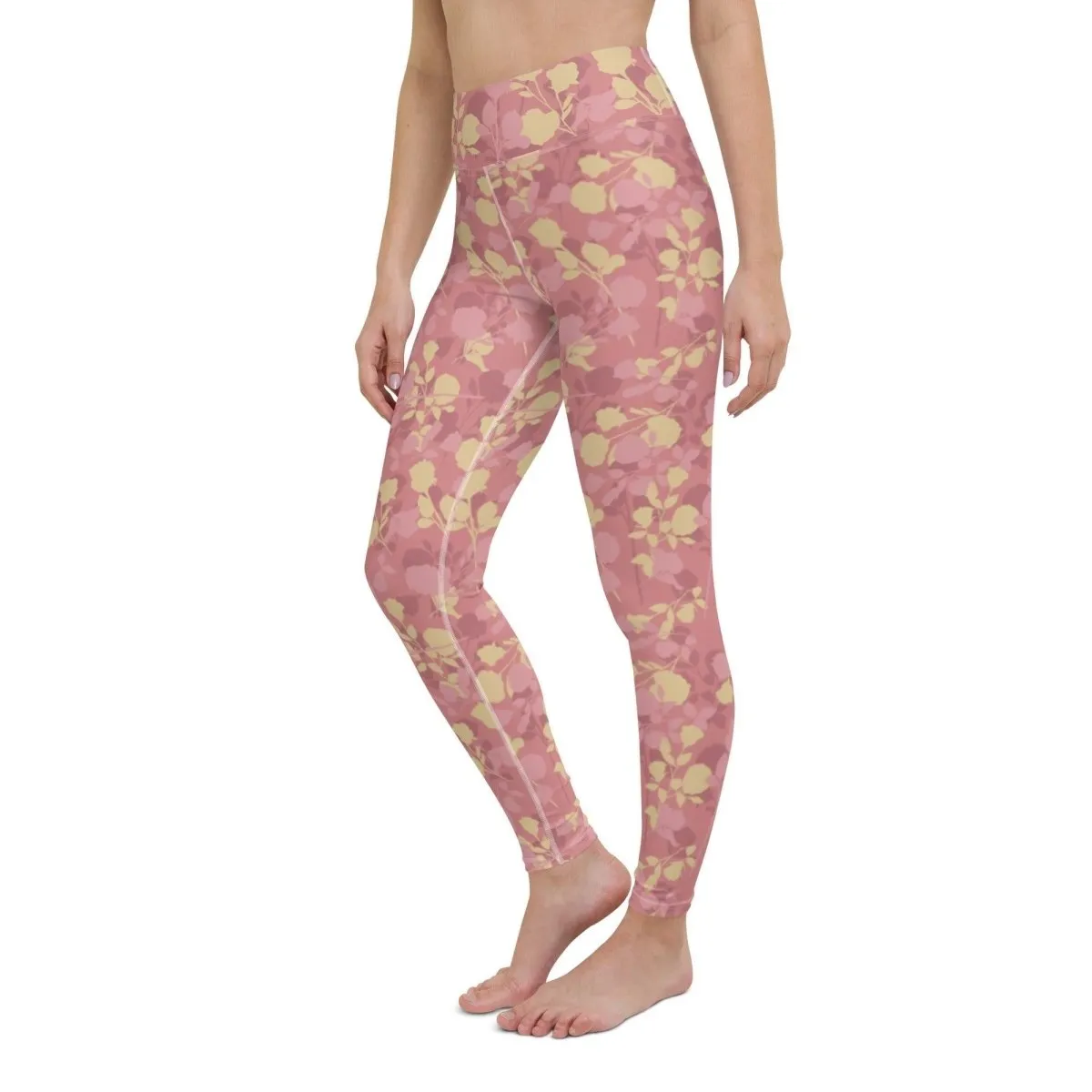 Rosy Floral Women's High-Waisted Yoga Pants