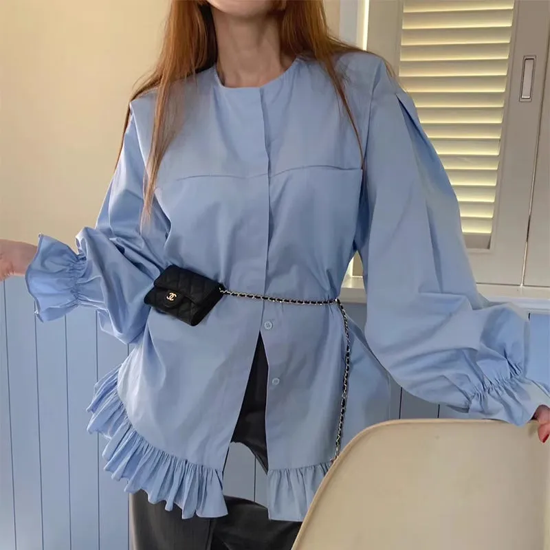 Ruffle Loose Flared Sleeve Loose Shirt