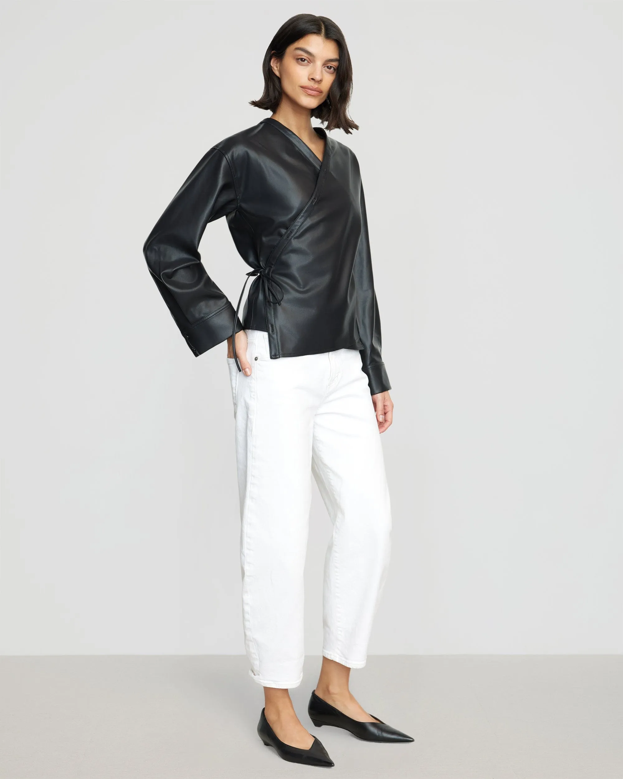 Sarit Vegan Leather Wrap Top