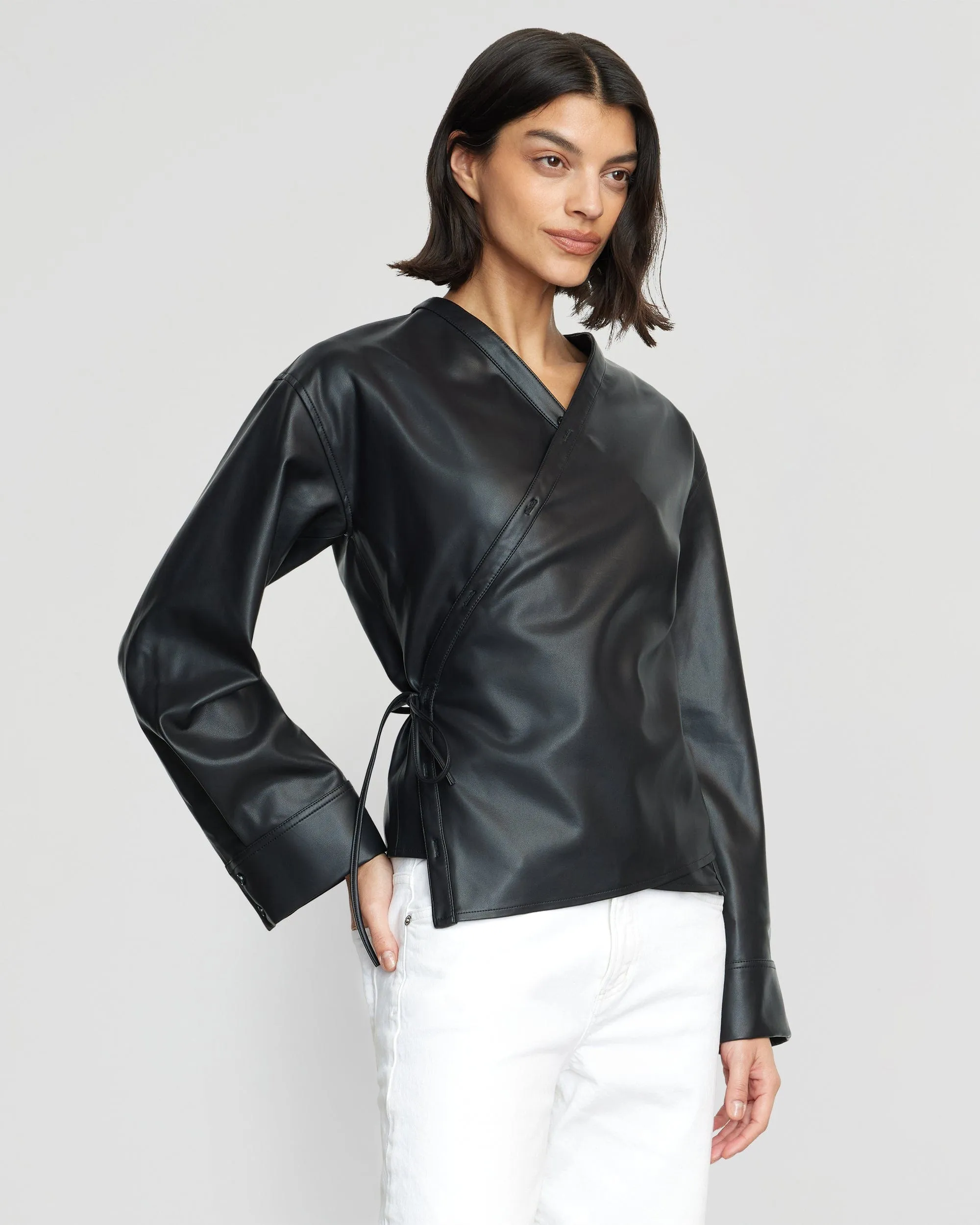 Sarit Vegan Leather Wrap Top