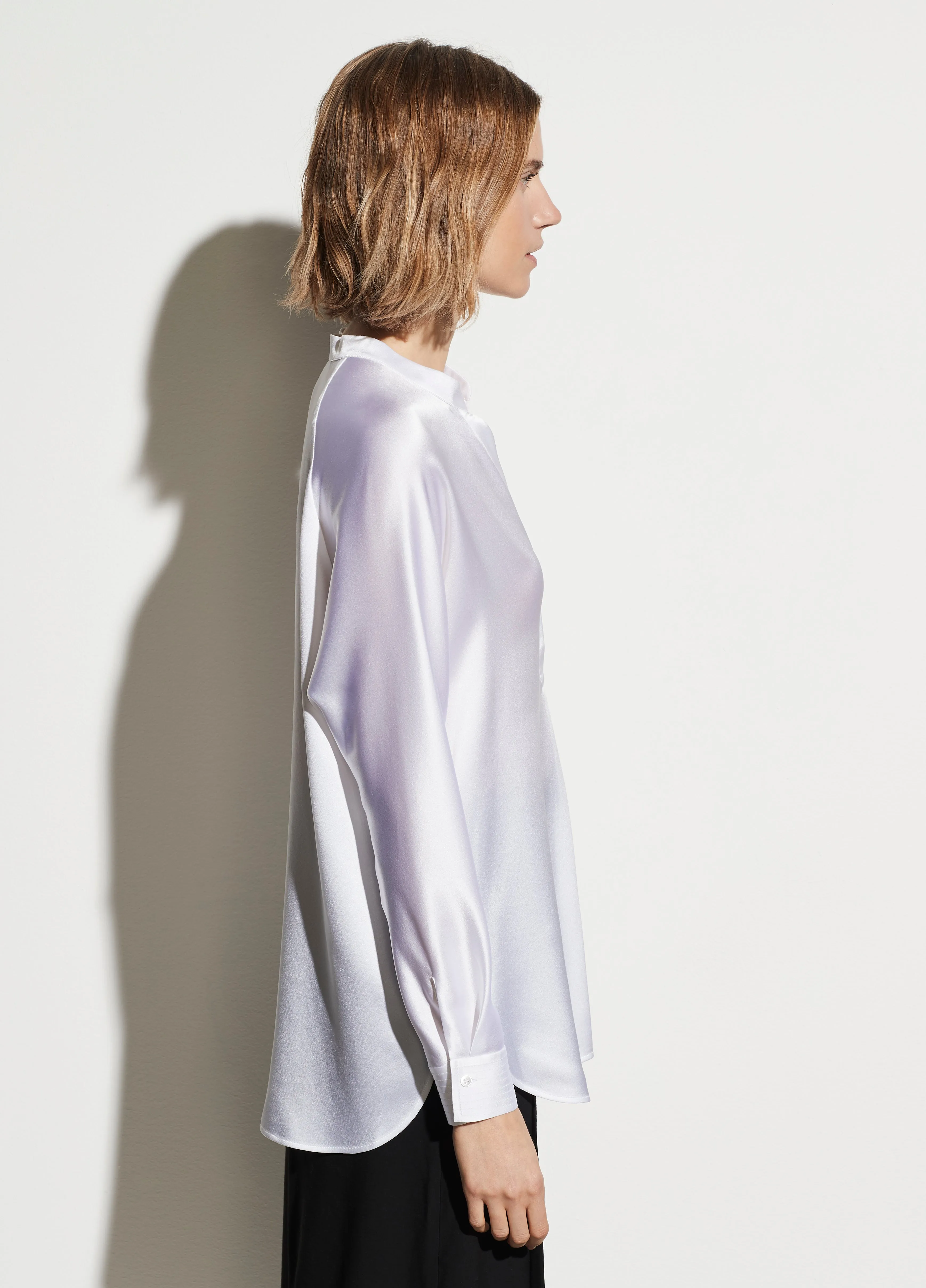 Satin Band Collar Blouse - Optic White