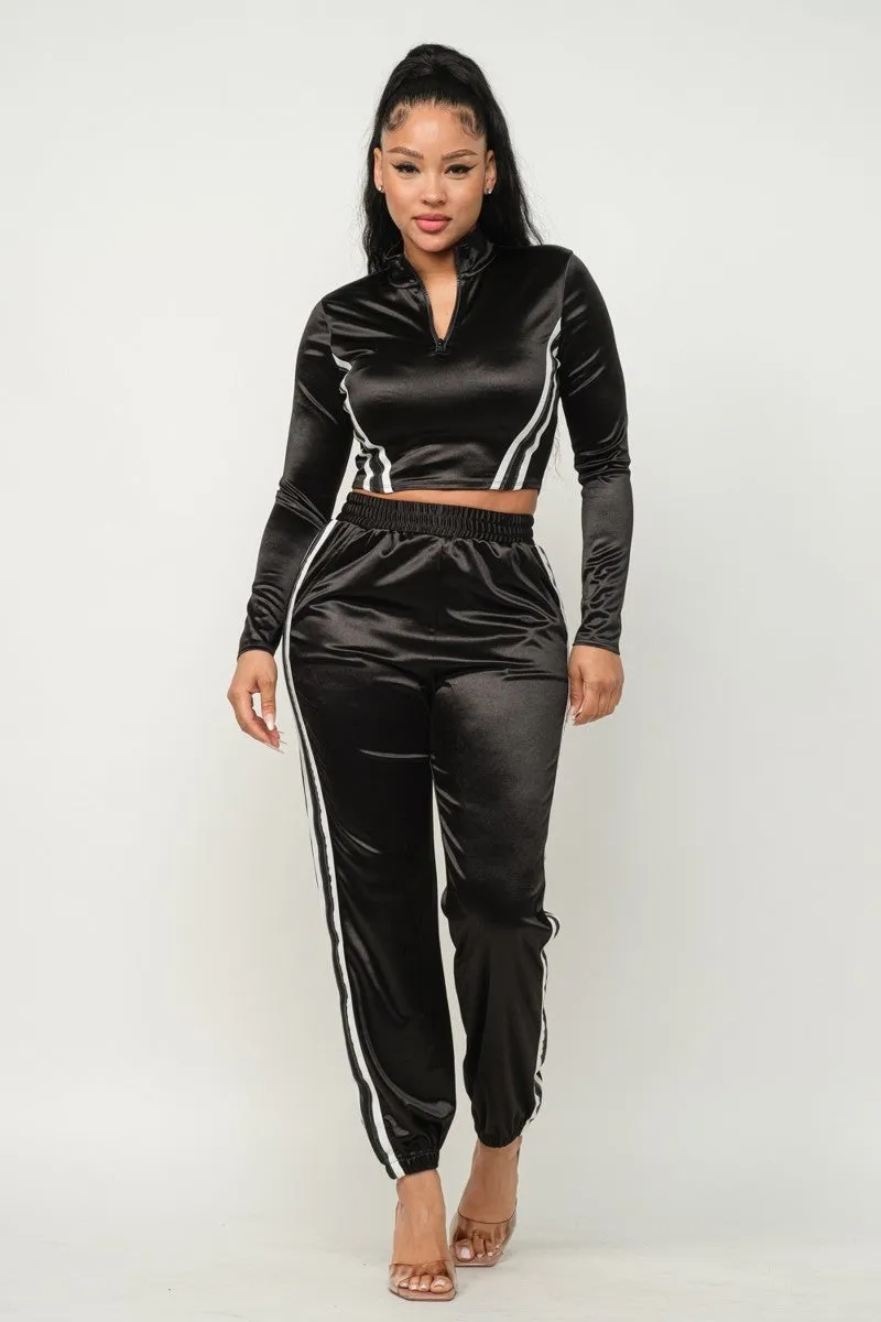 Satin Jacket And Pants Set