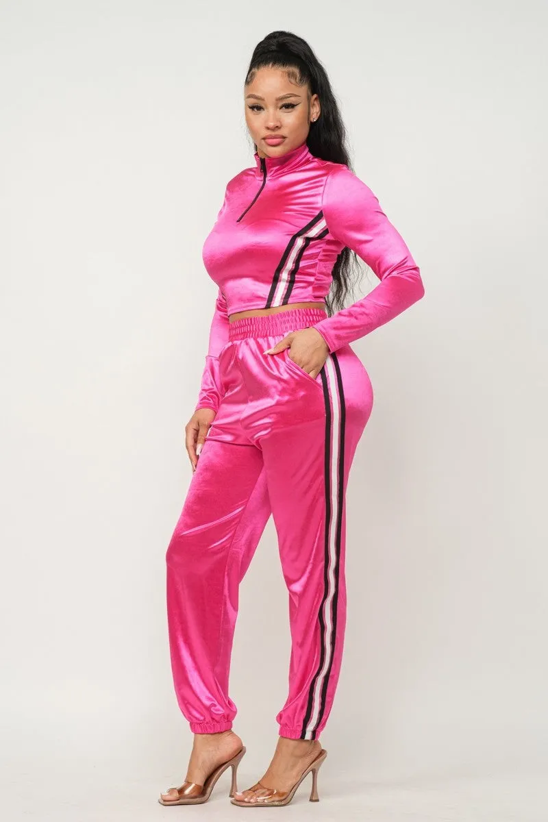 Satin Jacket And Pants Set