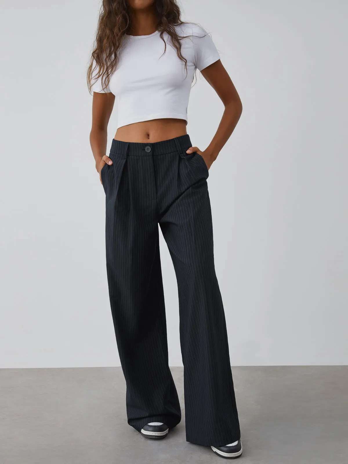 Shock Value Pinstripe Trendy Wide Leg Dress Pants