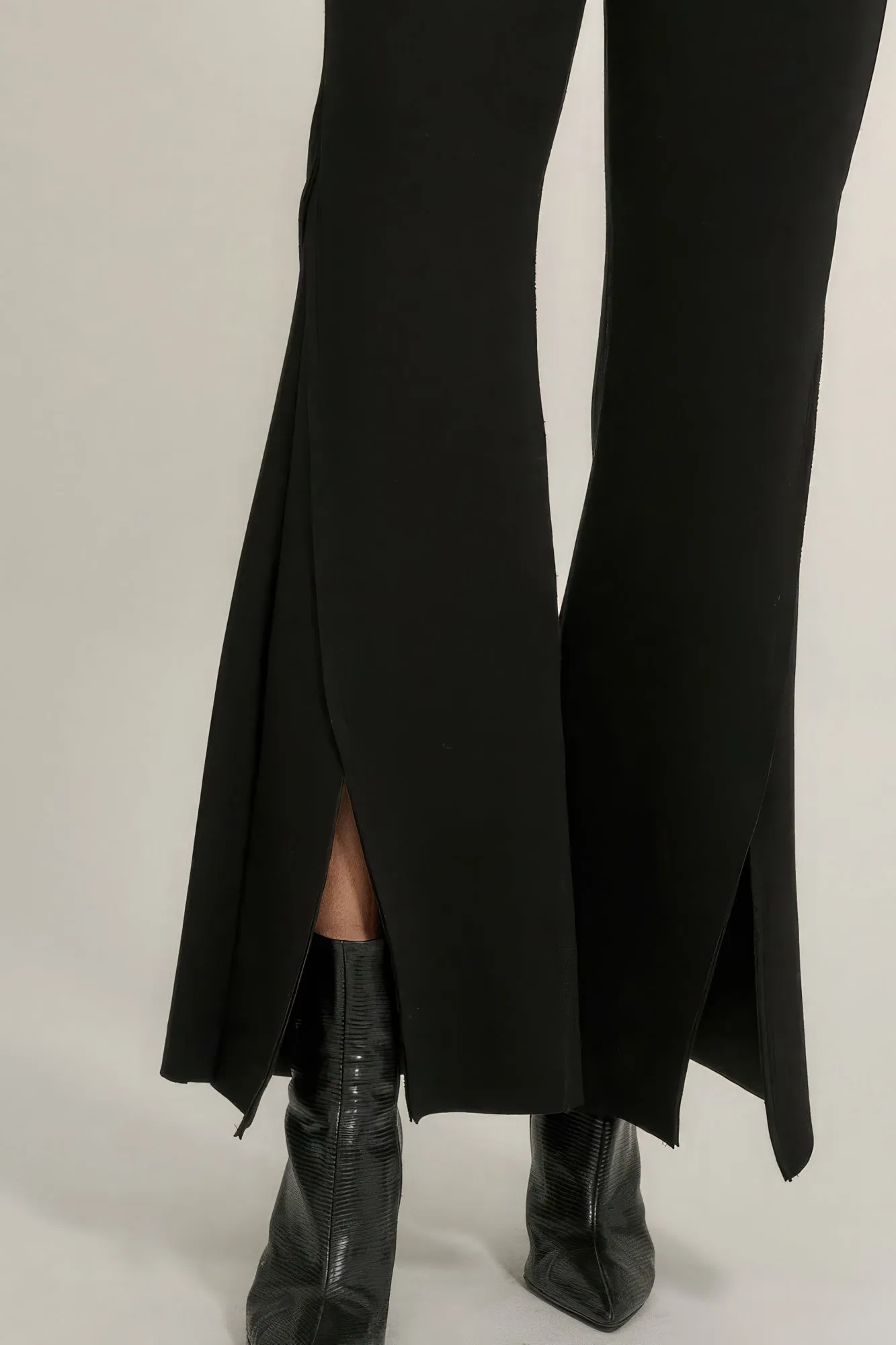 Solid Raw Edge Expose Seam Flare Pants