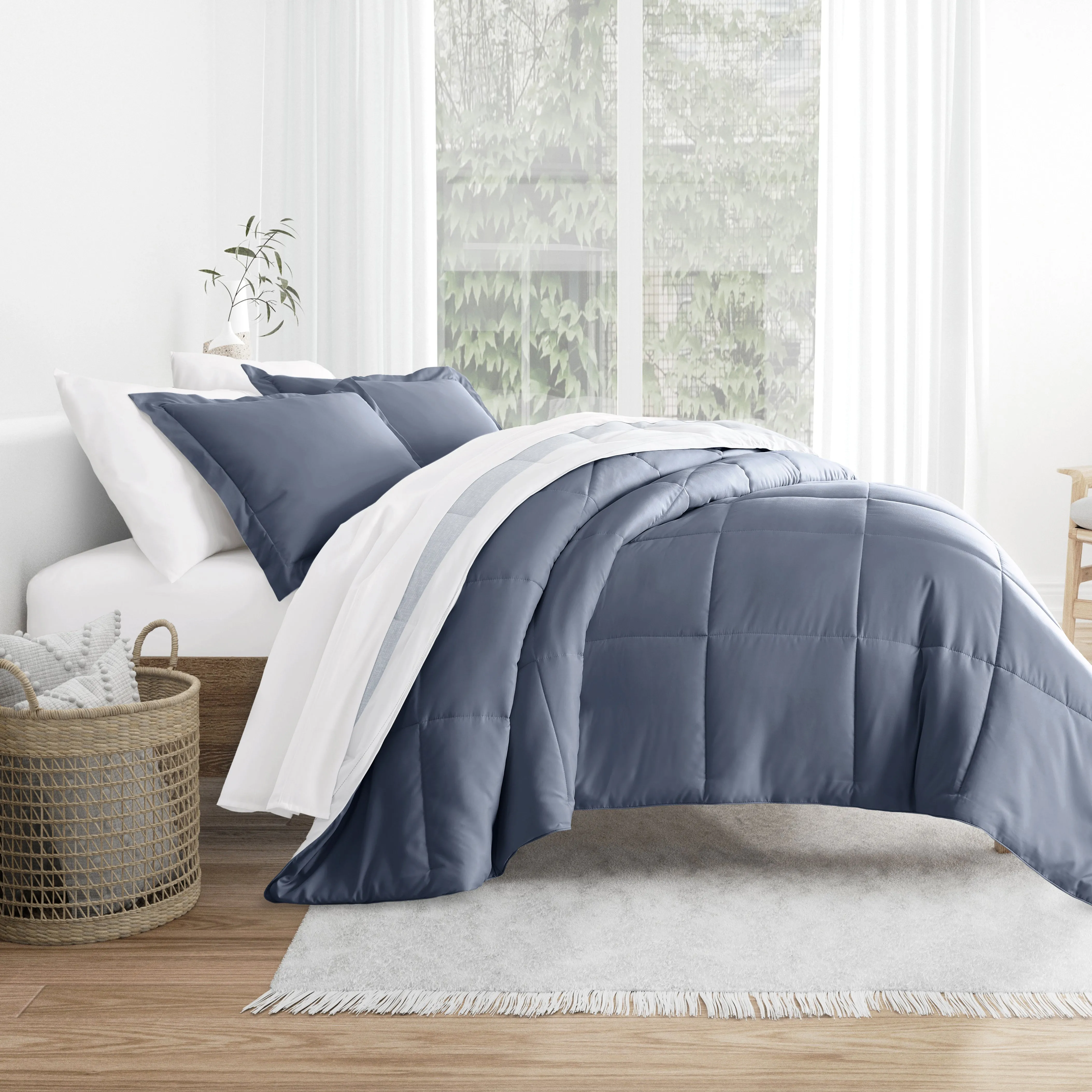 Stitched Stripe Reversible Down-Alternative Comforter Set