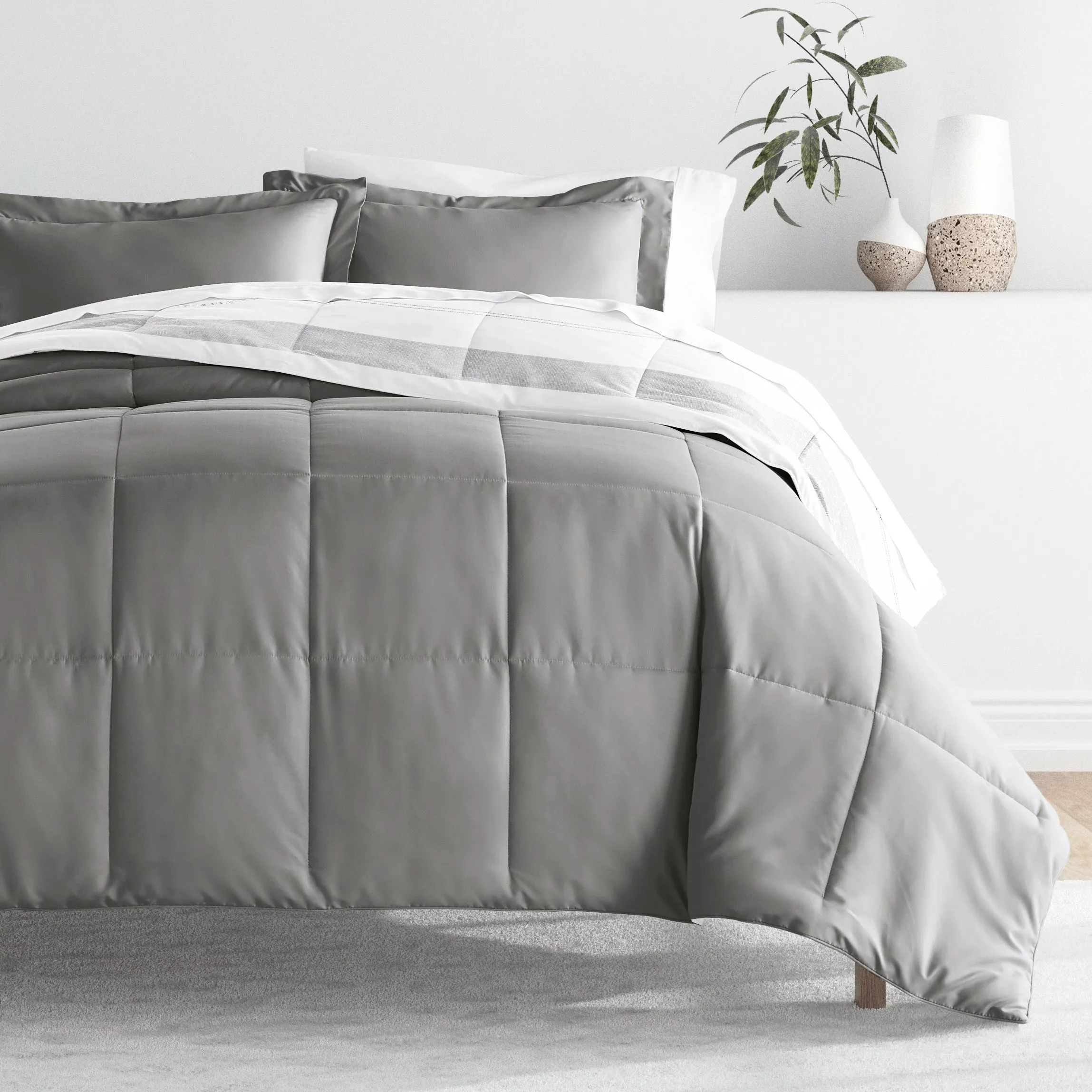 Stitched Stripe Reversible Down-Alternative Comforter Set