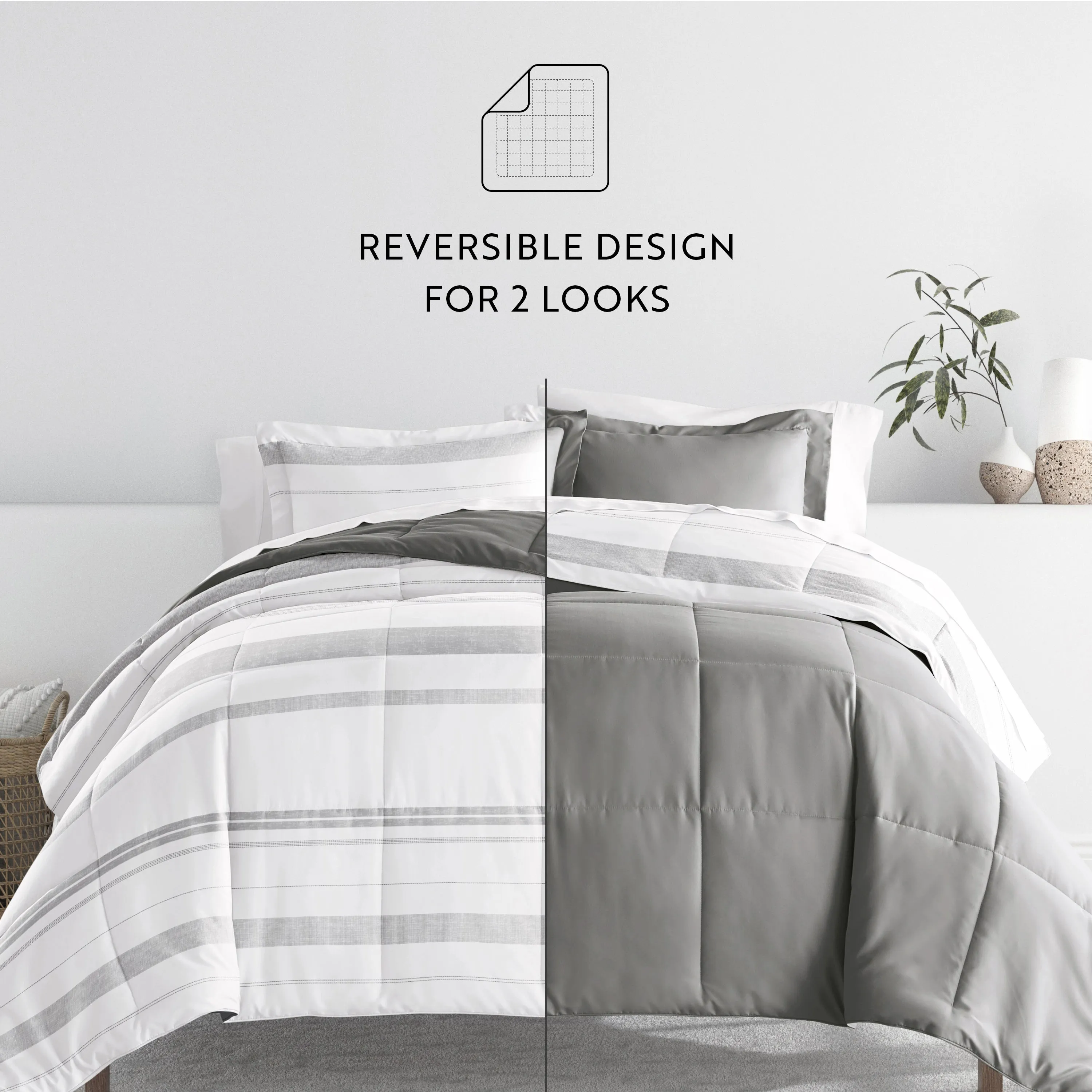 Stitched Stripe Reversible Down-Alternative Comforter Set