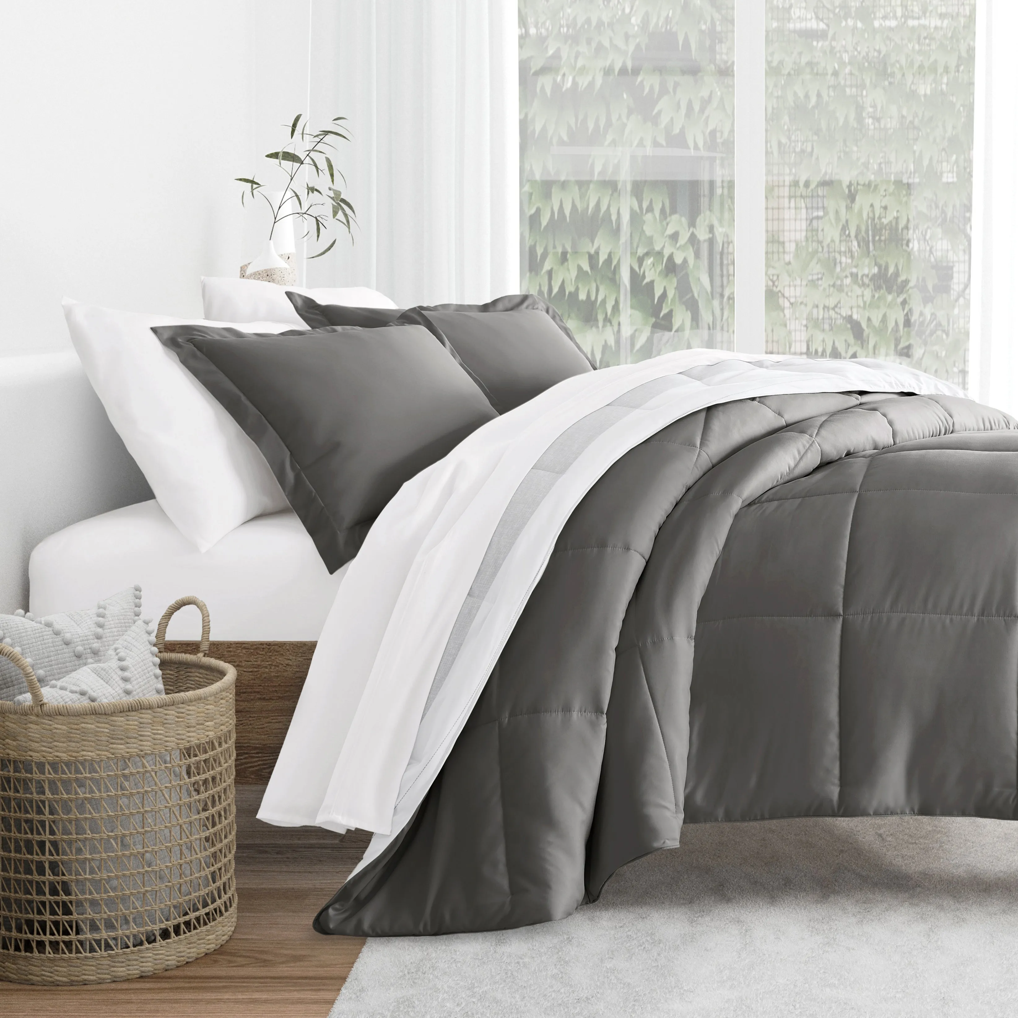 Stitched Stripe Reversible Down-Alternative Comforter Set