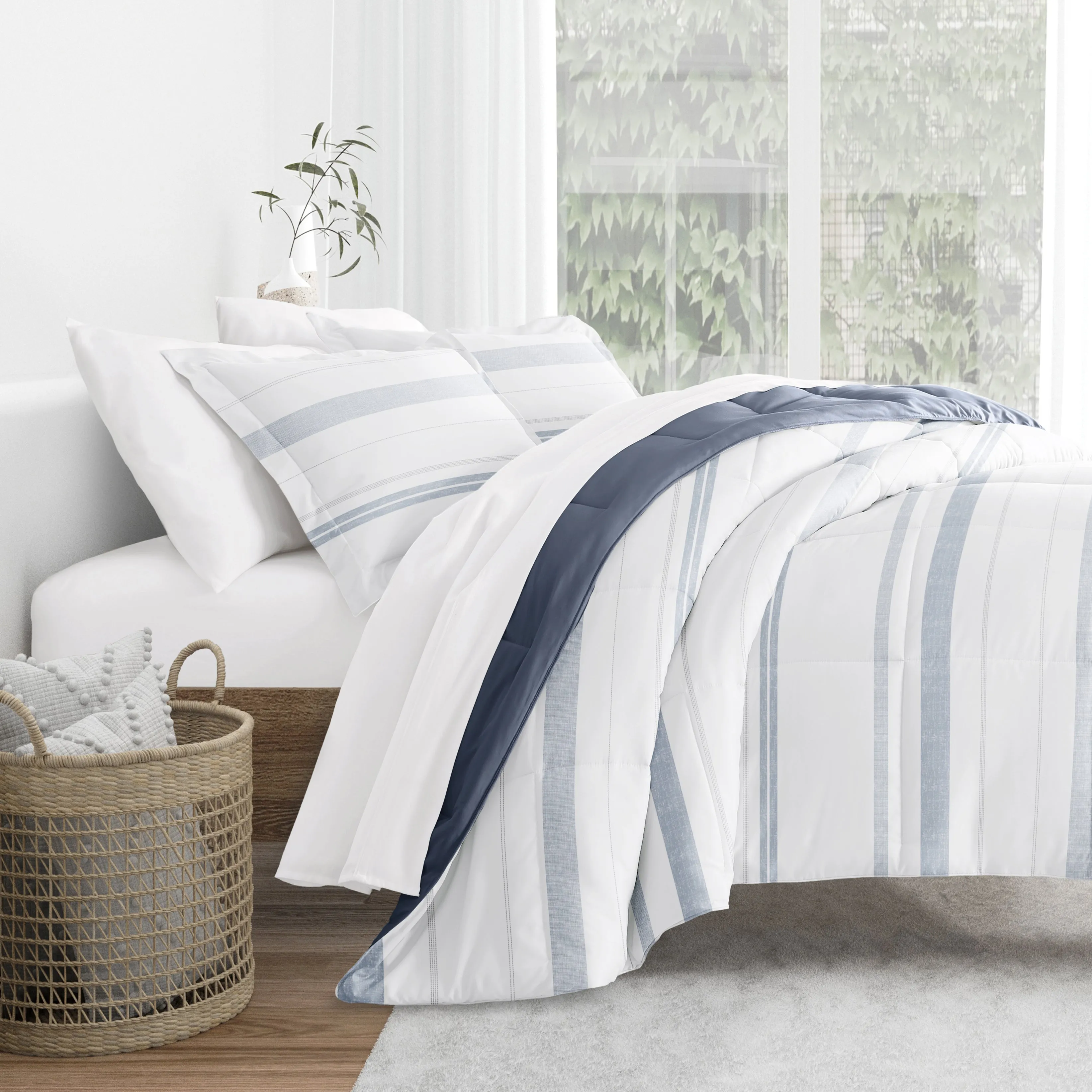 Stitched Stripe Reversible Down-Alternative Comforter Set