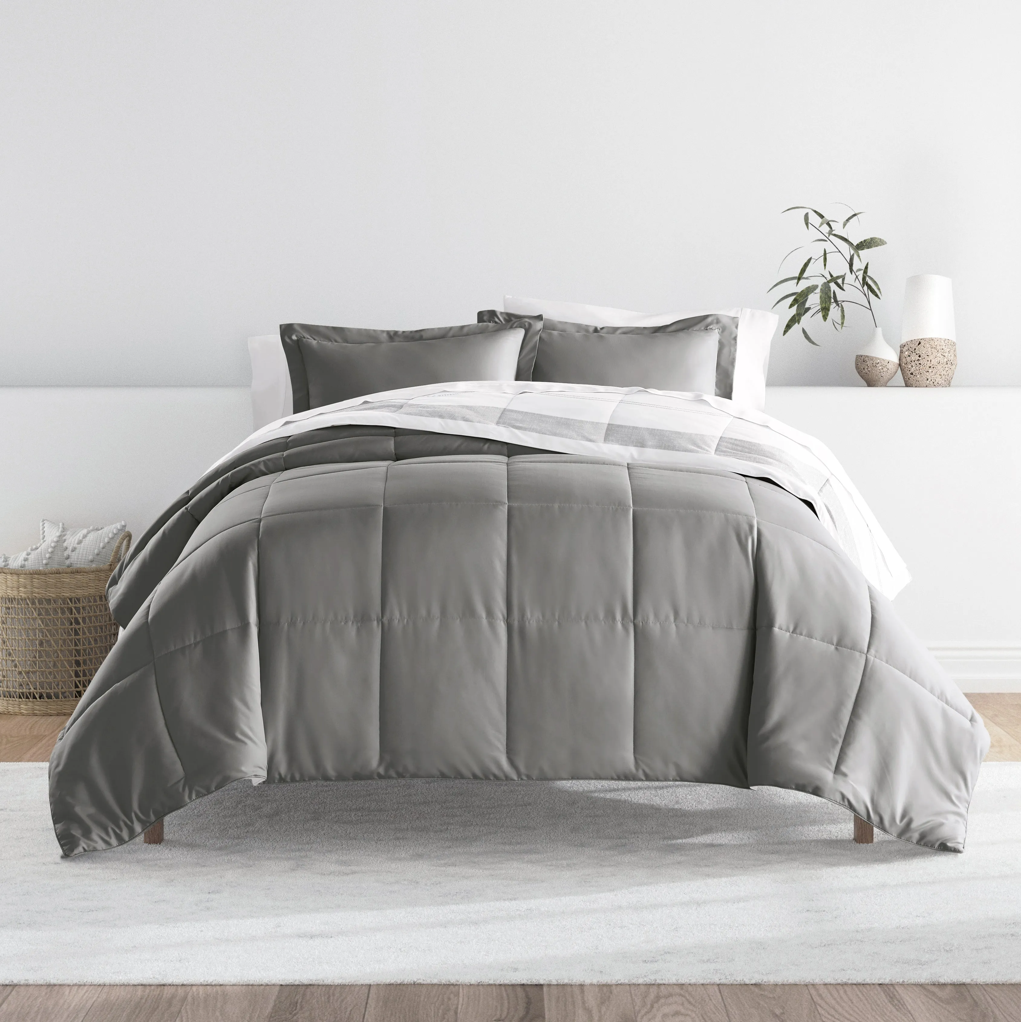 Stitched Stripe Reversible Down-Alternative Comforter Set