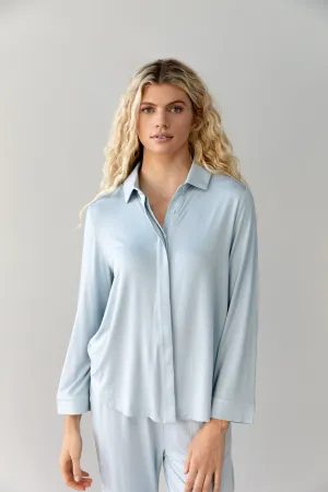 Stretch Knit Bamboo Collared Long Sleeve Button Down