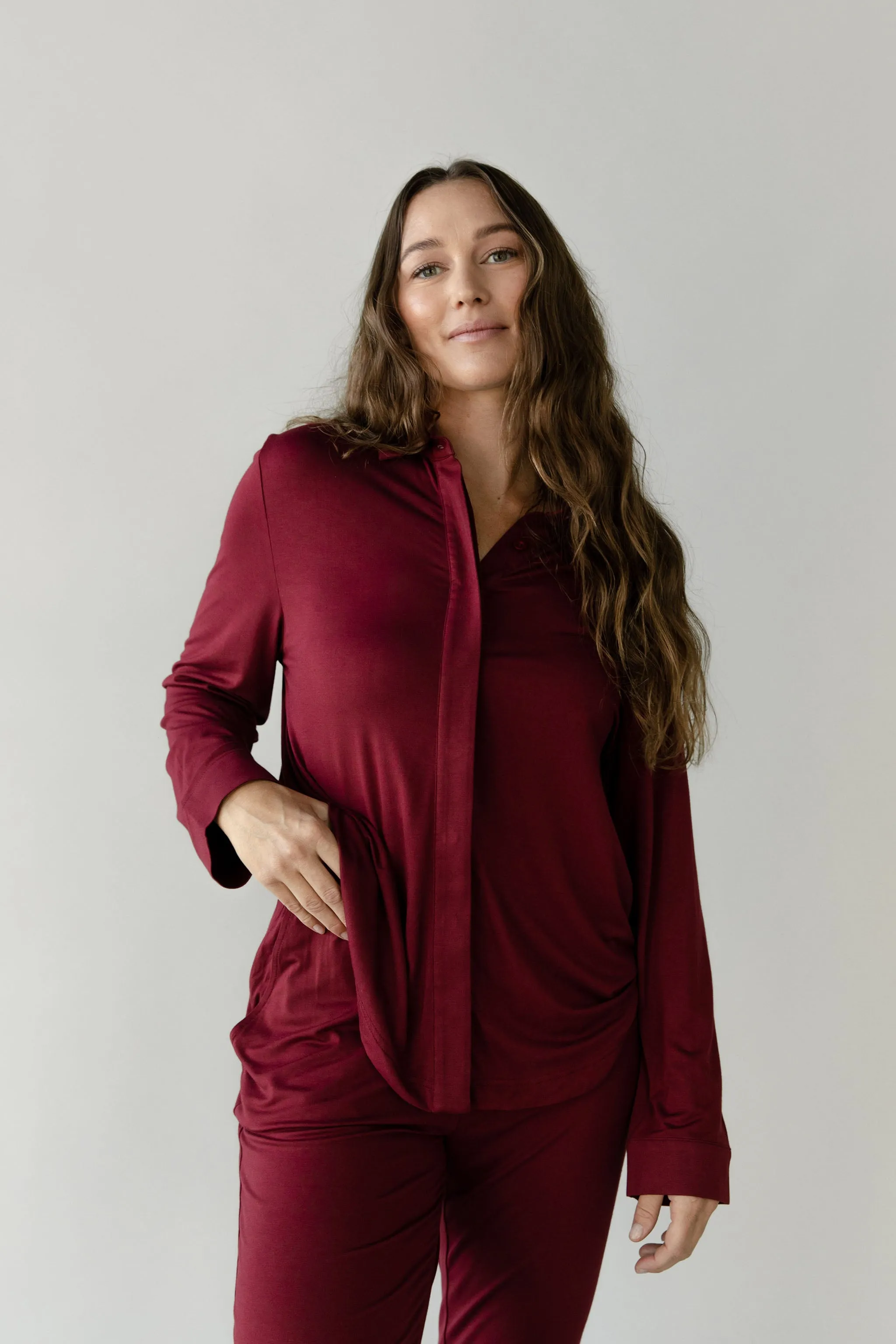 Stretch Knit Bamboo Collared Long Sleeve Button Down