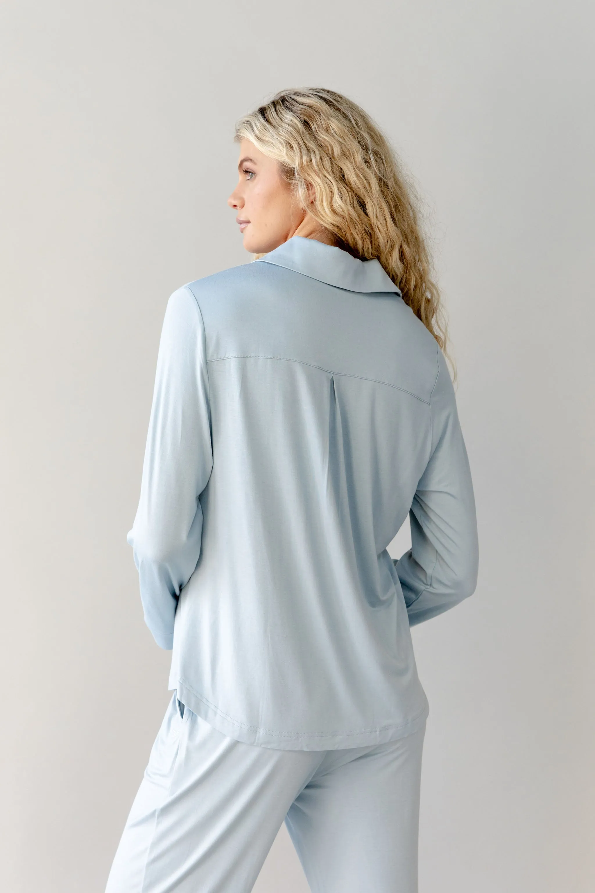 Stretch Knit Bamboo Collared Long Sleeve Button Down