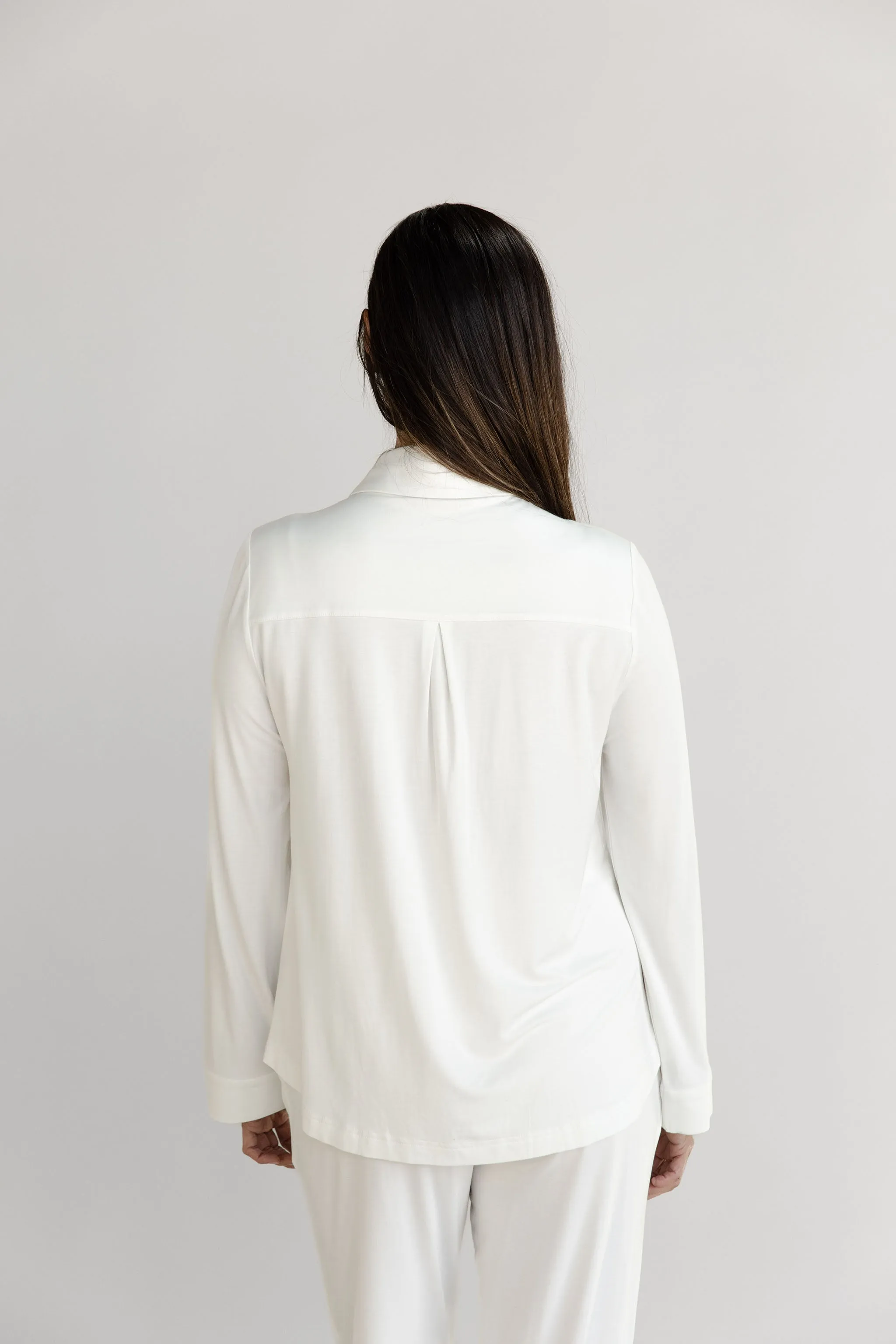 Stretch Knit Bamboo Collared Long Sleeve Button Down