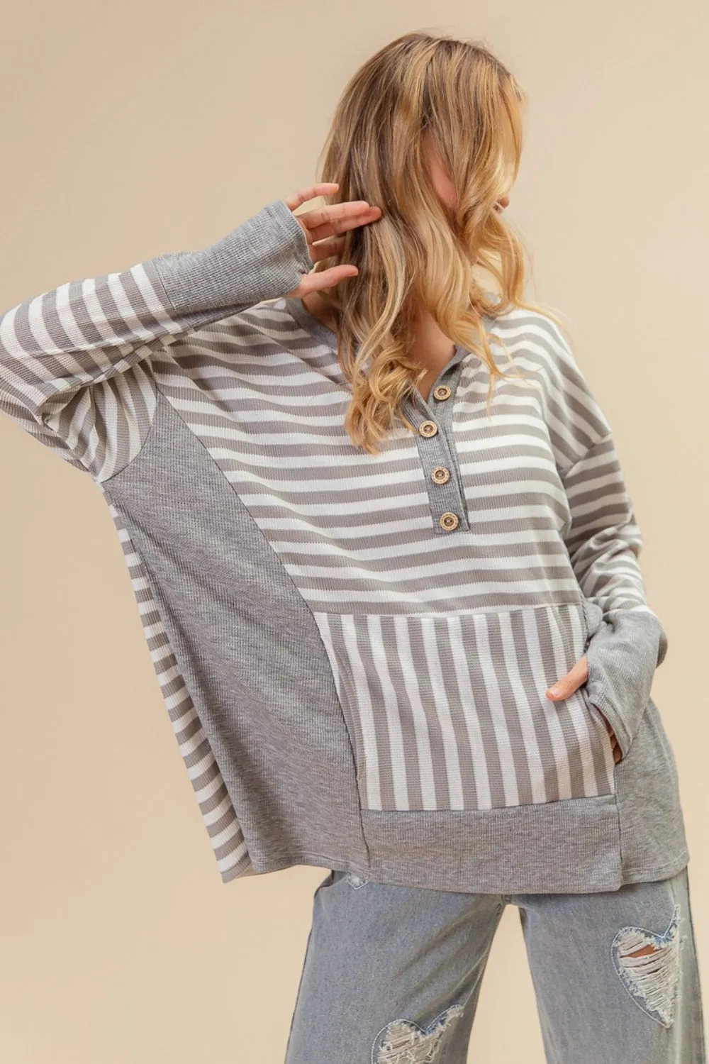 Striped Thumbhole Long Sleeve Top