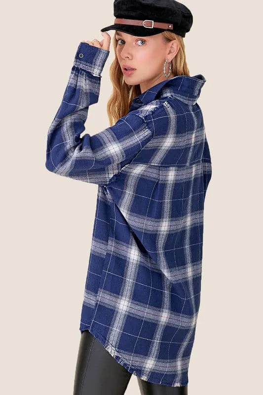 Taylor Oversized Plaid Flannel Shirt - Black or Navy Blue