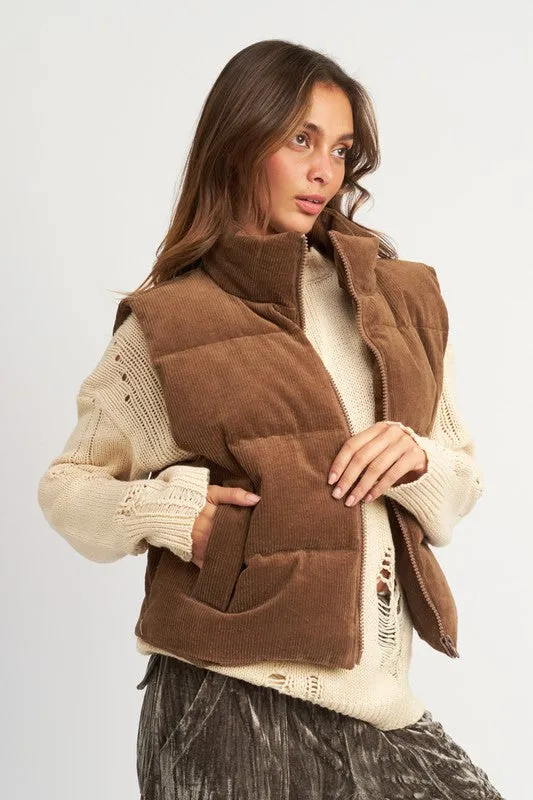 TEEK - CHOCOLATE CORDUROY PUFFER VEST