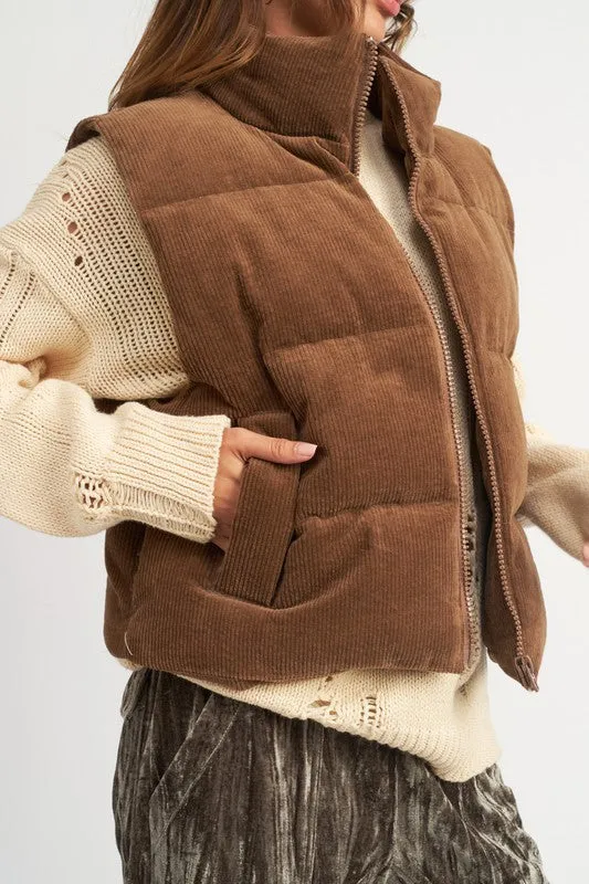 TEEK - CHOCOLATE CORDUROY PUFFER VEST