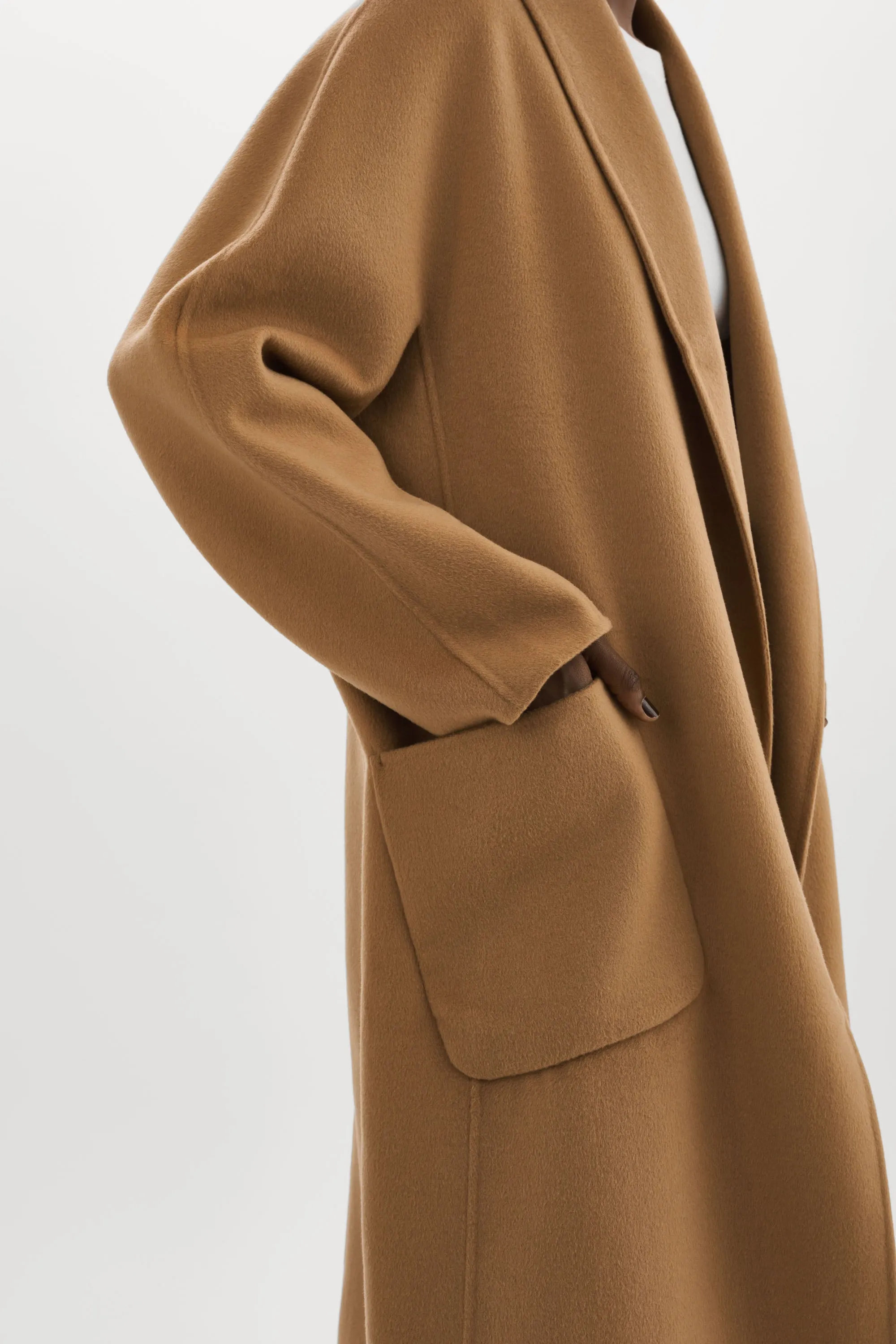 Thara Shawl Collar Wool Coat | Camel