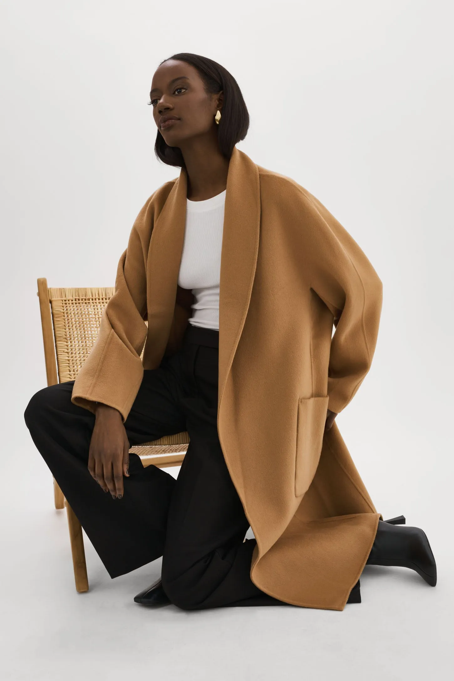 Thara Shawl Collar Wool Coat | Camel