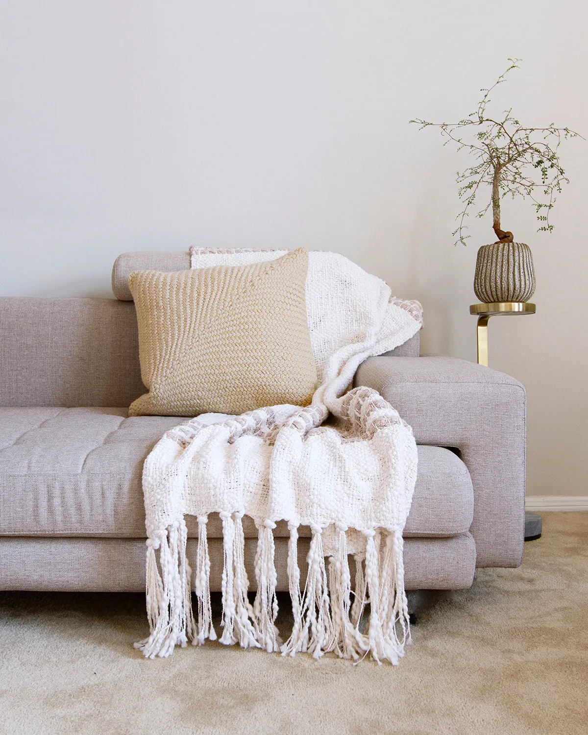 Trigo Wool Throw Pillow in Beige