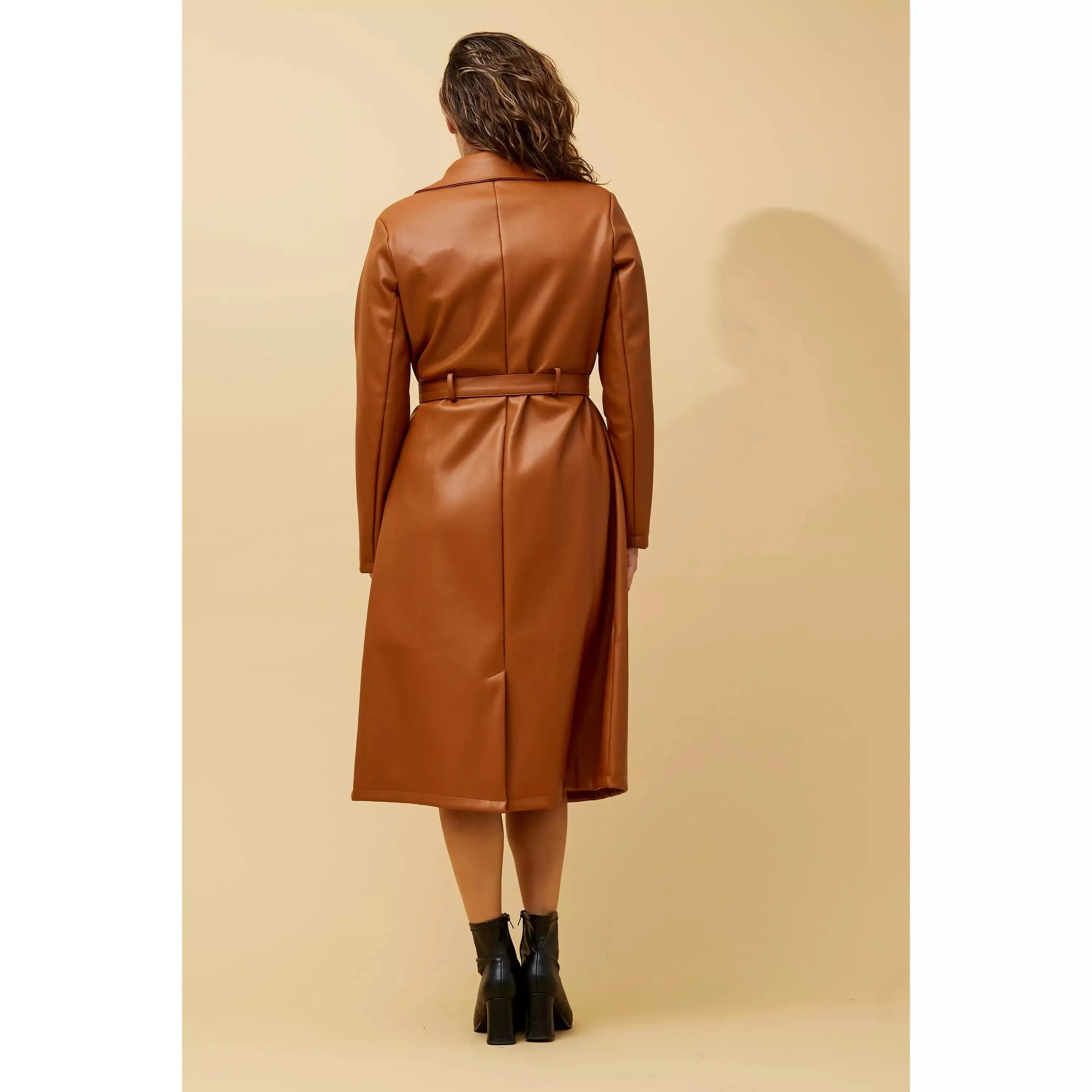 Vegan Leather Trench Coat - Toffee