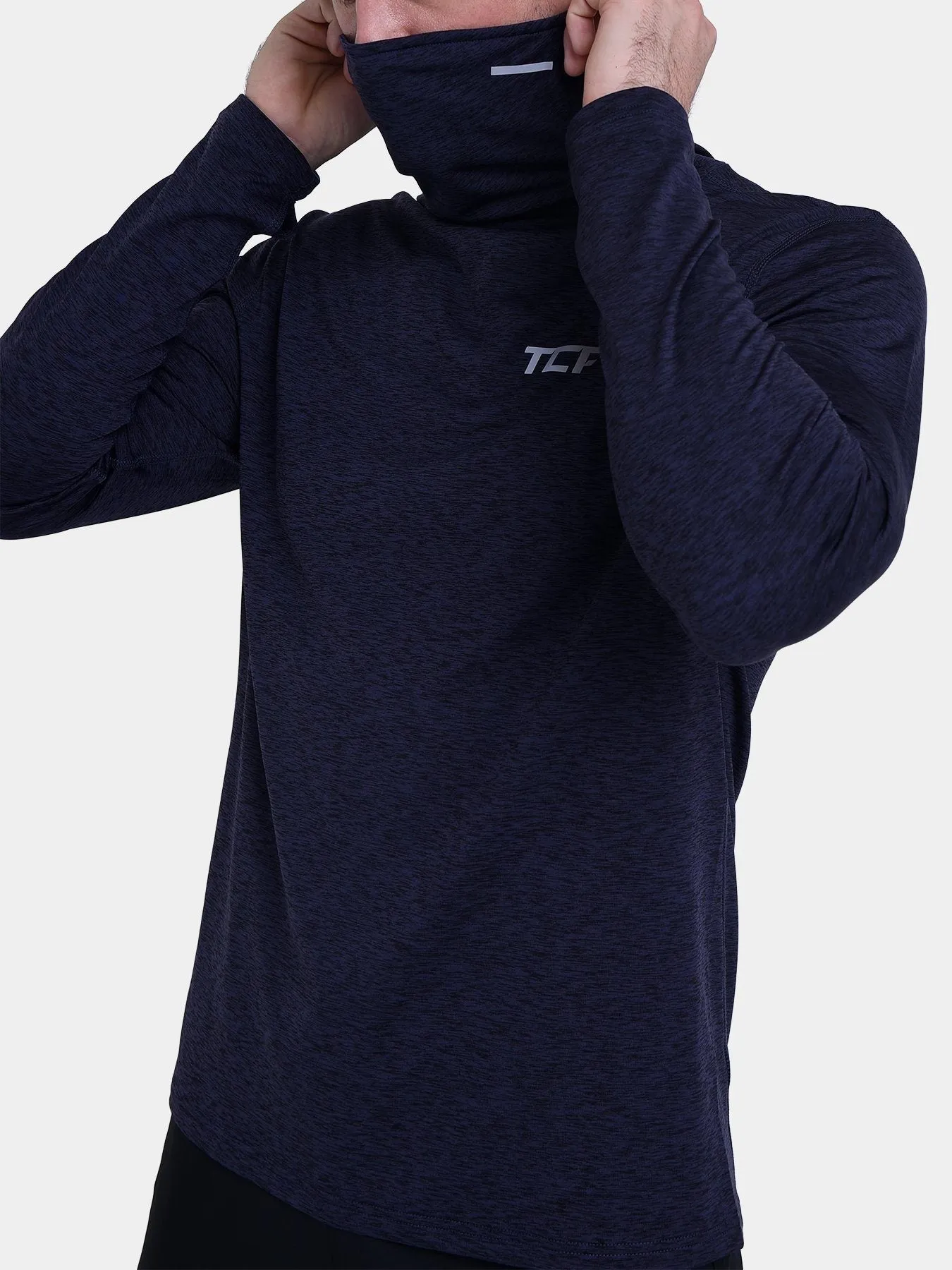 Warm-Up Thermal Long Sleeve Funnel Neck Top For Men With Brushed Inner Fabric, Thumbholes & Reflective Strips