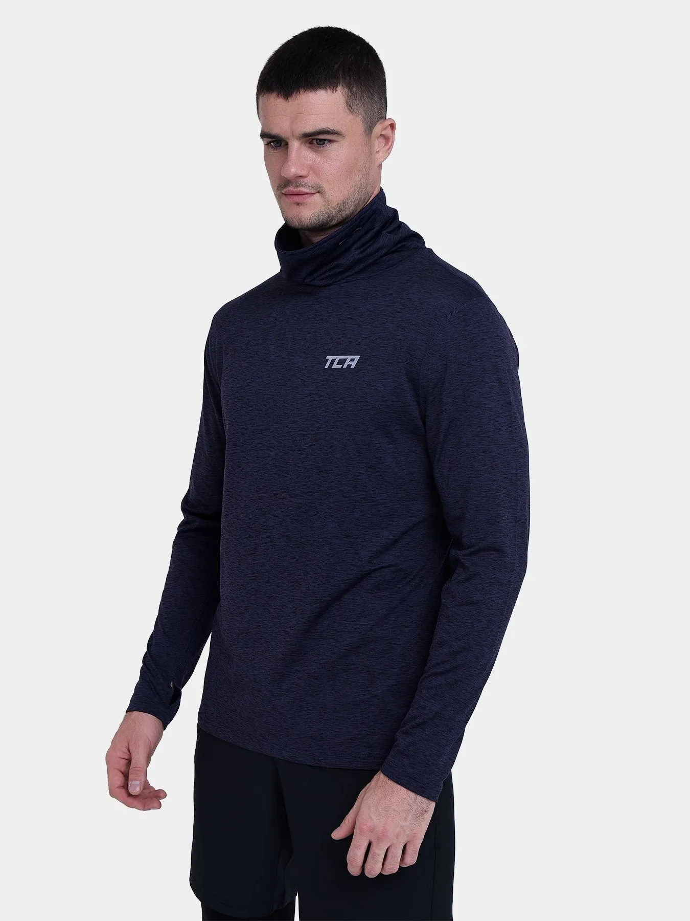 Warm-Up Thermal Long Sleeve Funnel Neck Top For Men With Brushed Inner Fabric, Thumbholes & Reflective Strips