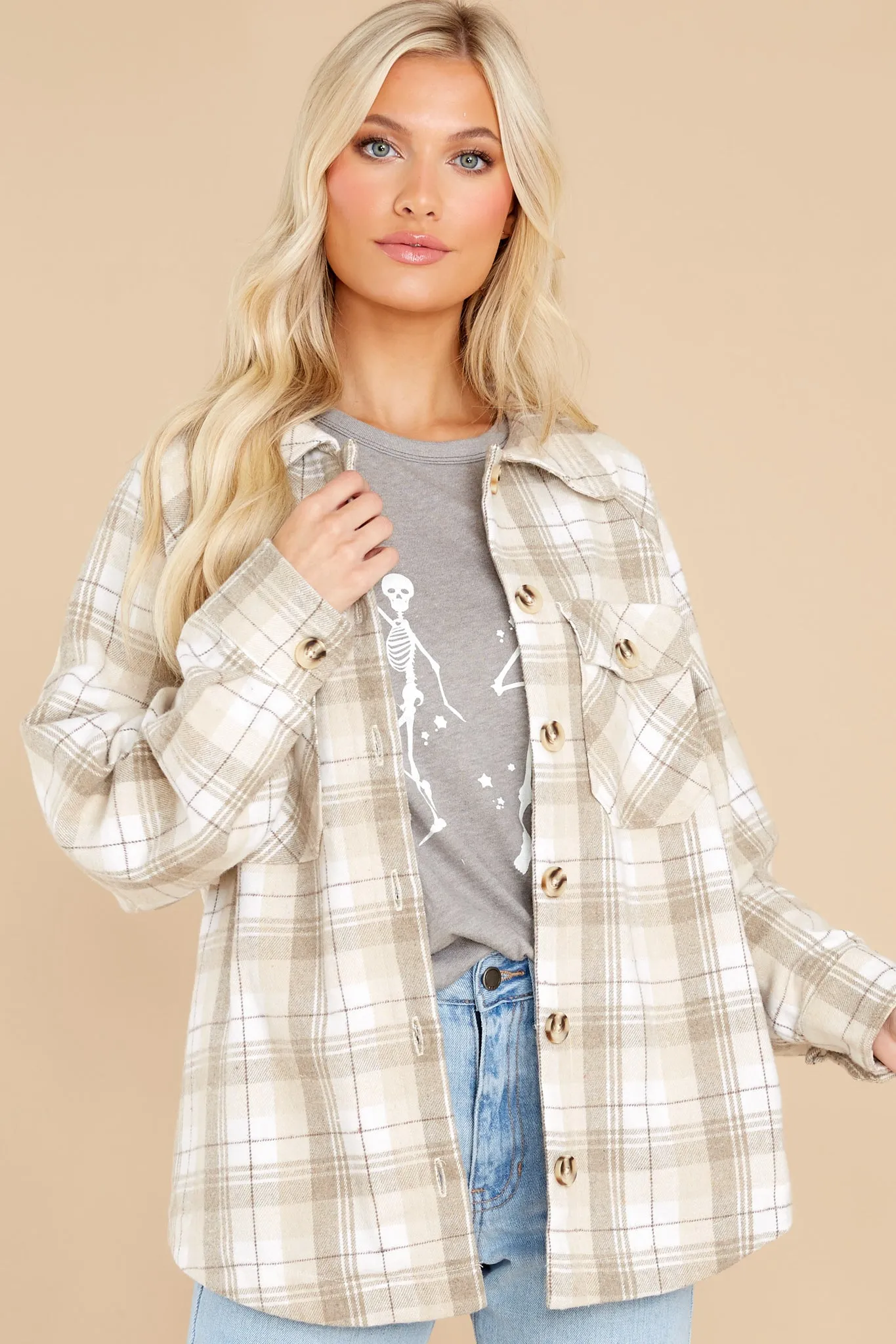 Warmhearted Cozy Beige Plaid Shacket