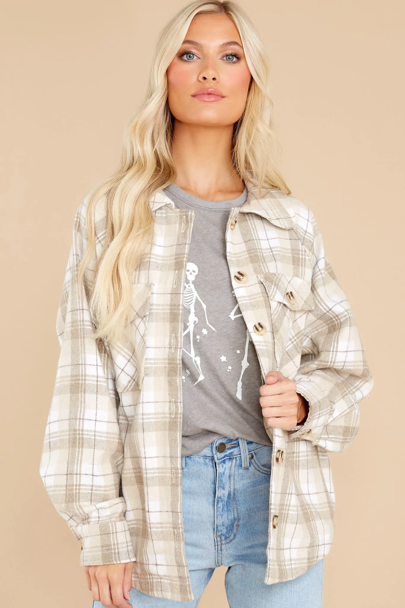 Warmhearted Cozy Beige Plaid Shacket