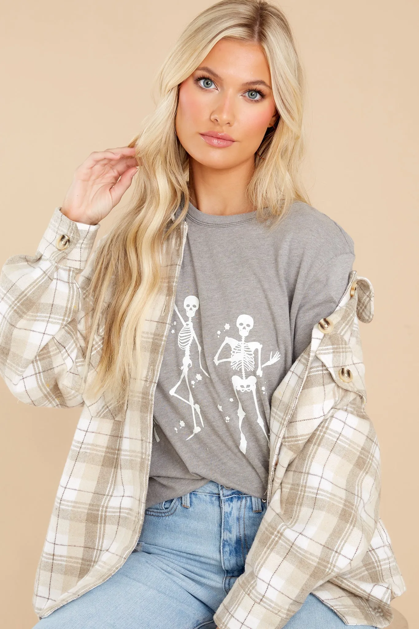 Warmhearted Cozy Beige Plaid Shacket