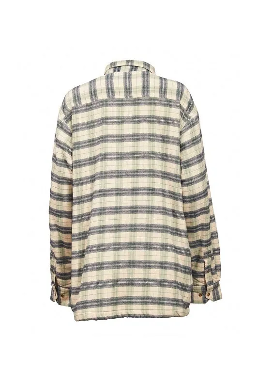 Women Collar Fleece Lined Flannel Shirt - Ecru, Green and Navy Check - Lee Valley