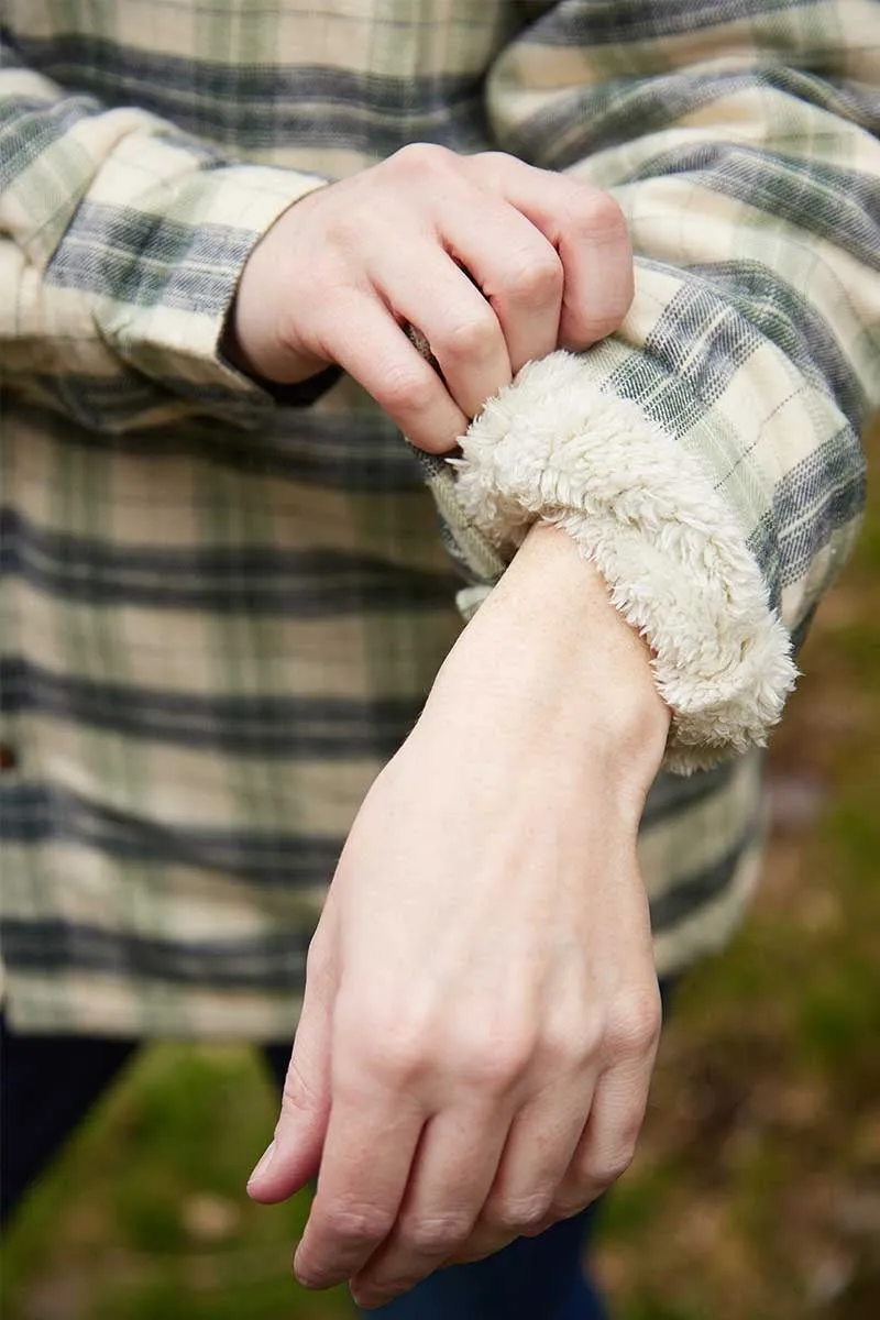 Women Collar Fleece Lined Flannel Shirt - Ecru, Green and Navy Check - Lee Valley