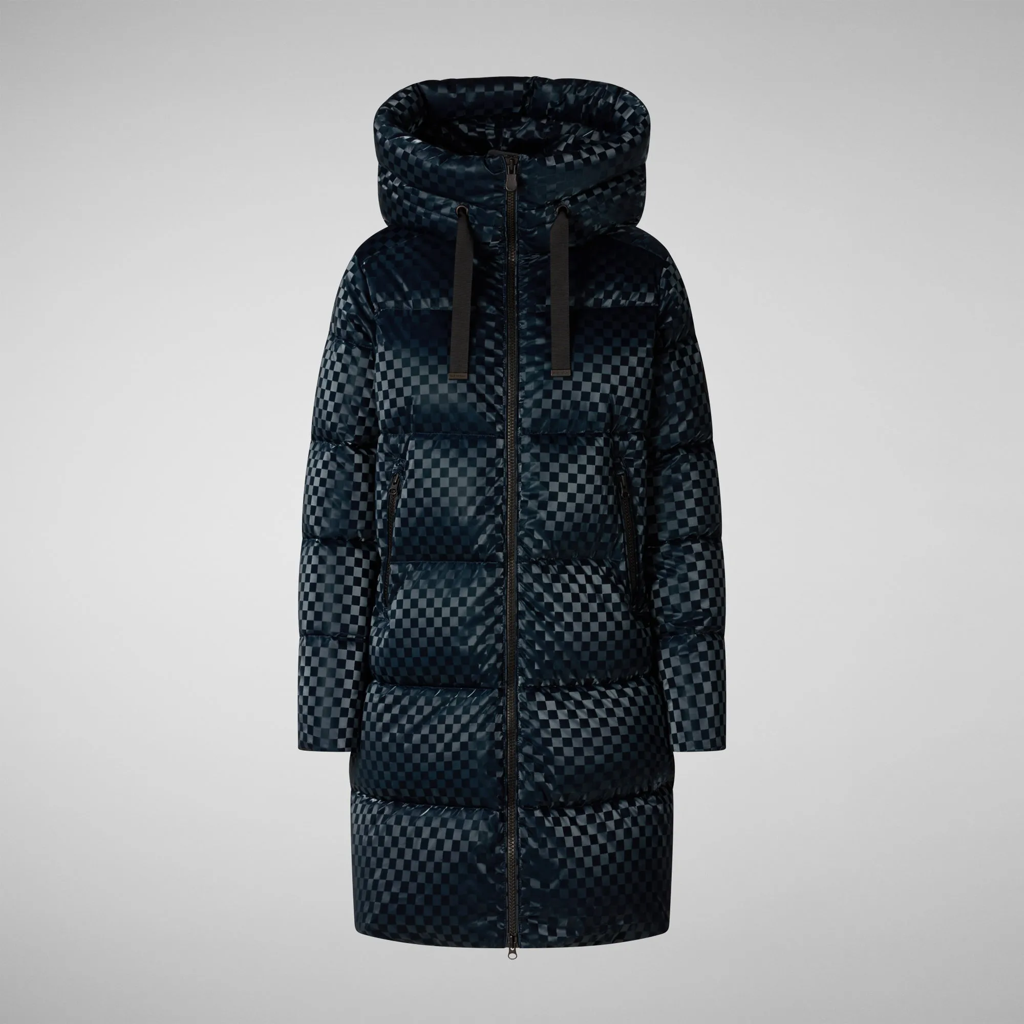 Women's Amaranta Hooded Animal free Puffer Coat in Blue Black