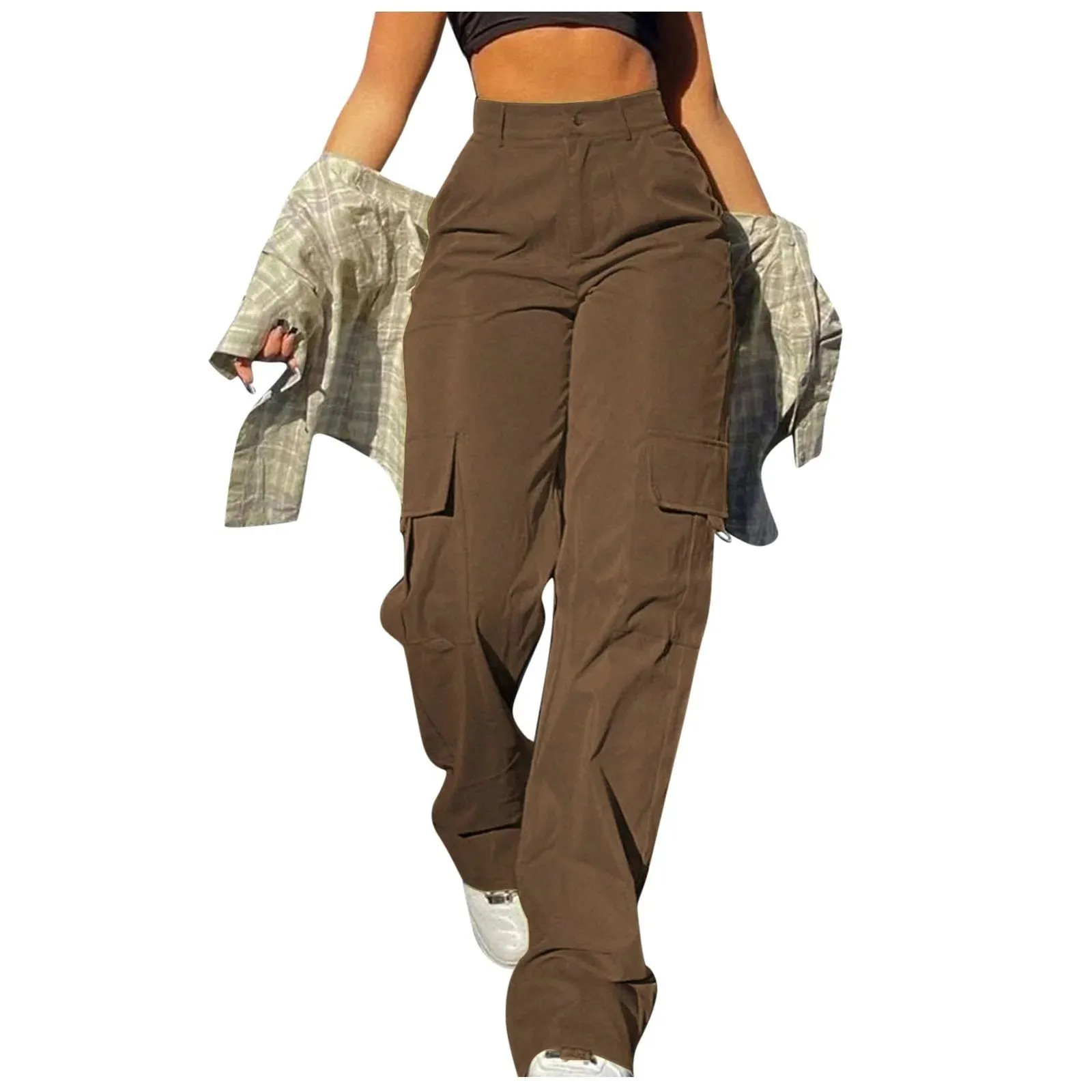 Women's High Waisted Wide Leg Twill Pants Casual Straight Chinos