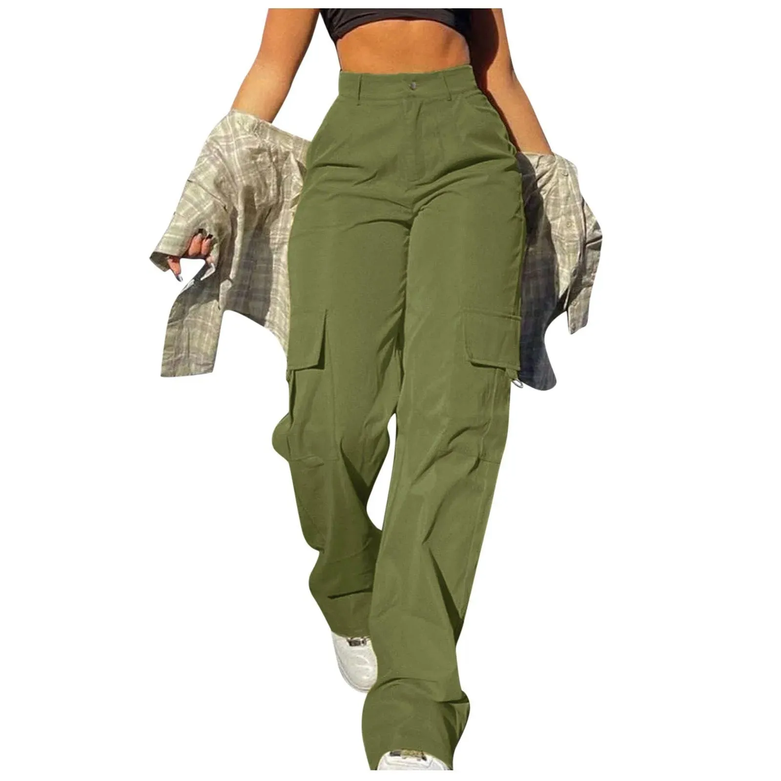 Women's High Waisted Wide Leg Twill Pants Casual Straight Chinos