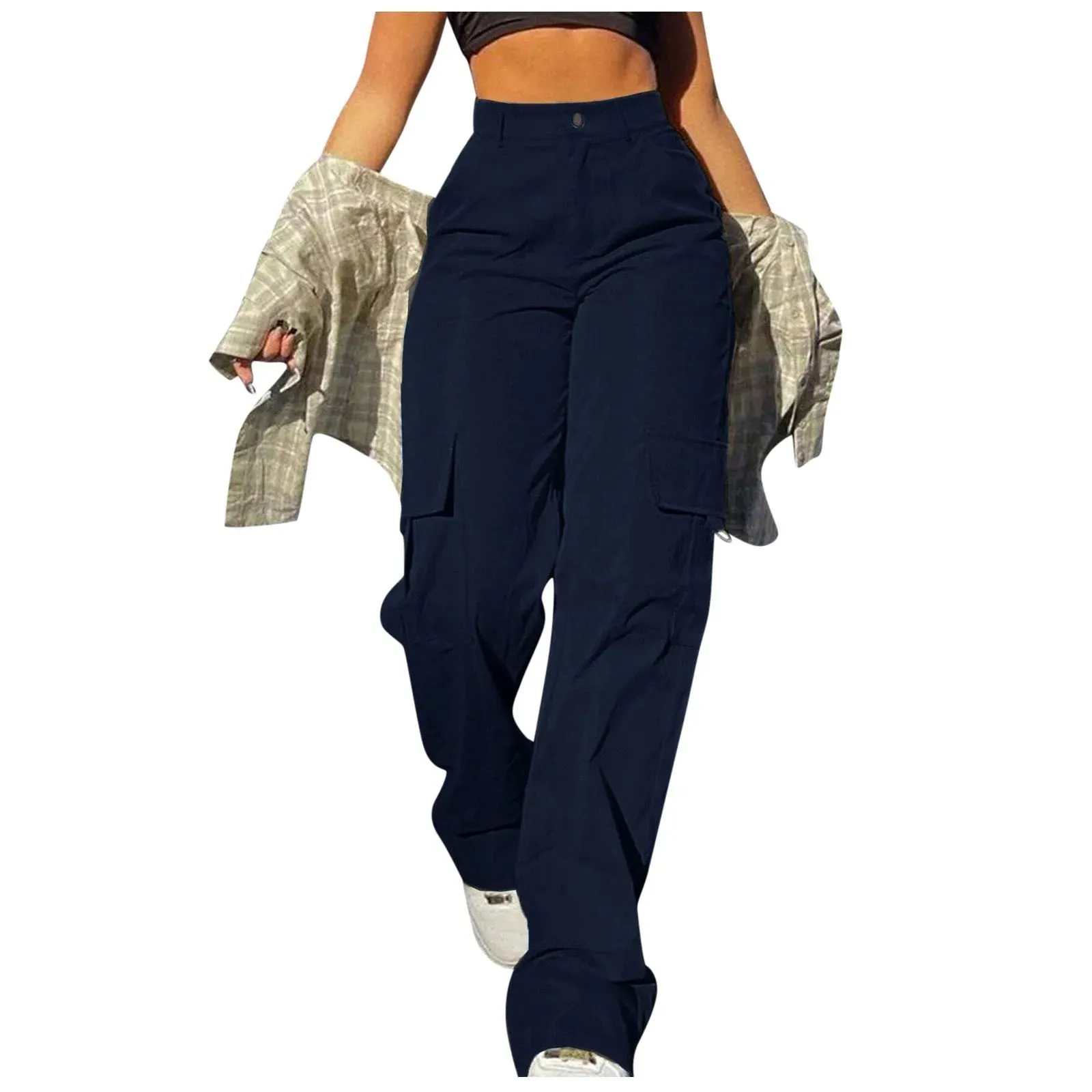 Women's High Waisted Wide Leg Twill Pants Casual Straight Chinos