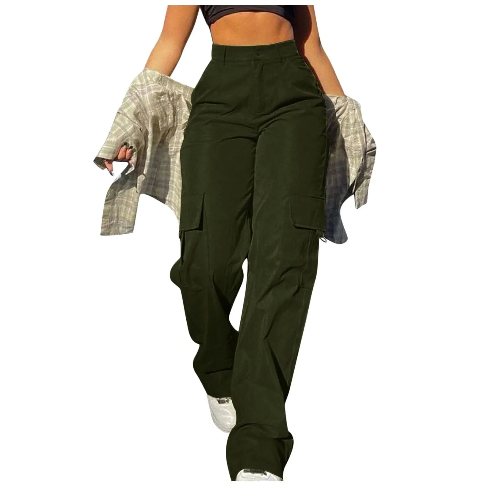 Women's High Waisted Wide Leg Twill Pants Casual Straight Chinos